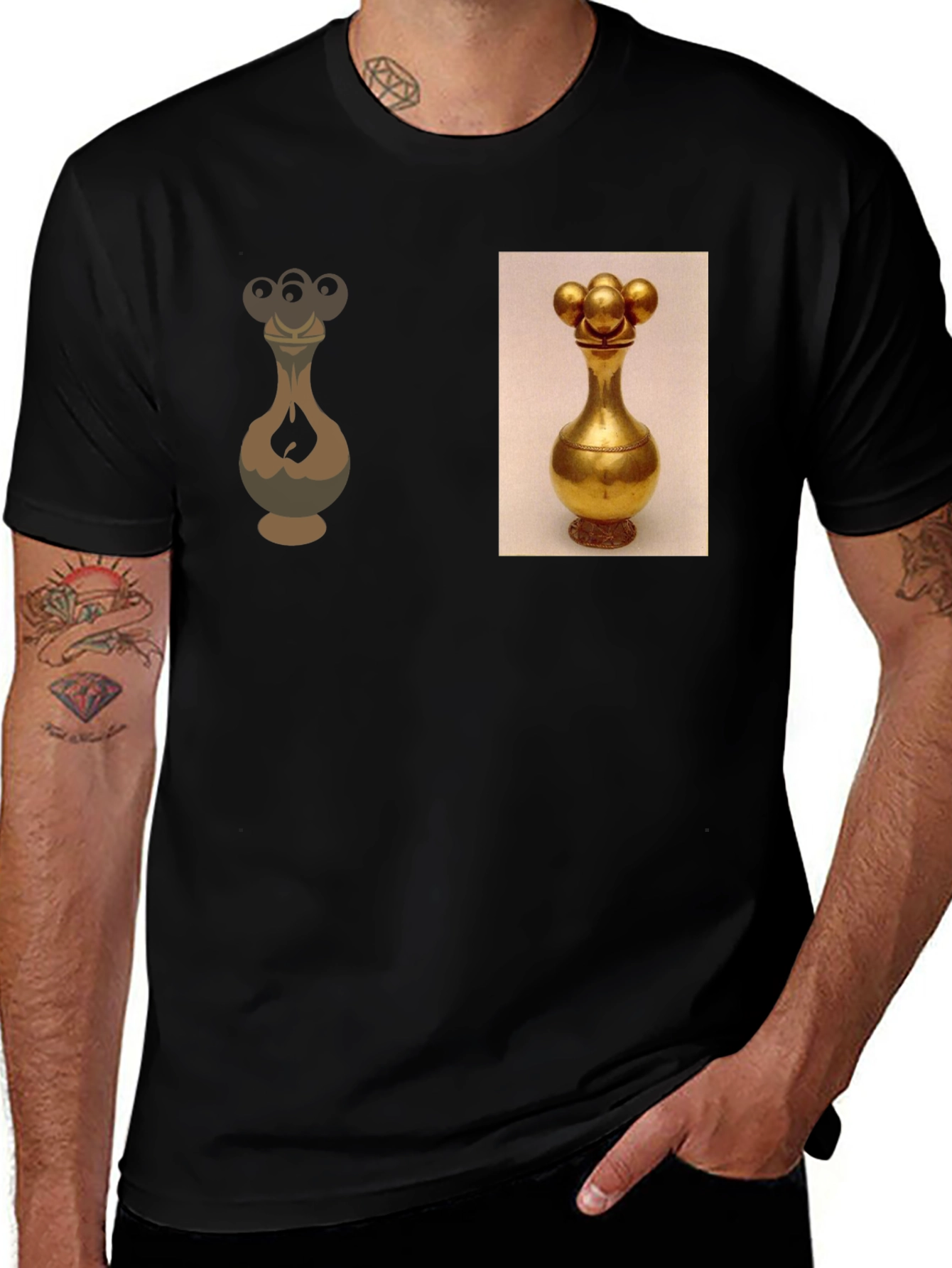 Golden Vase Print Black T-Shirt