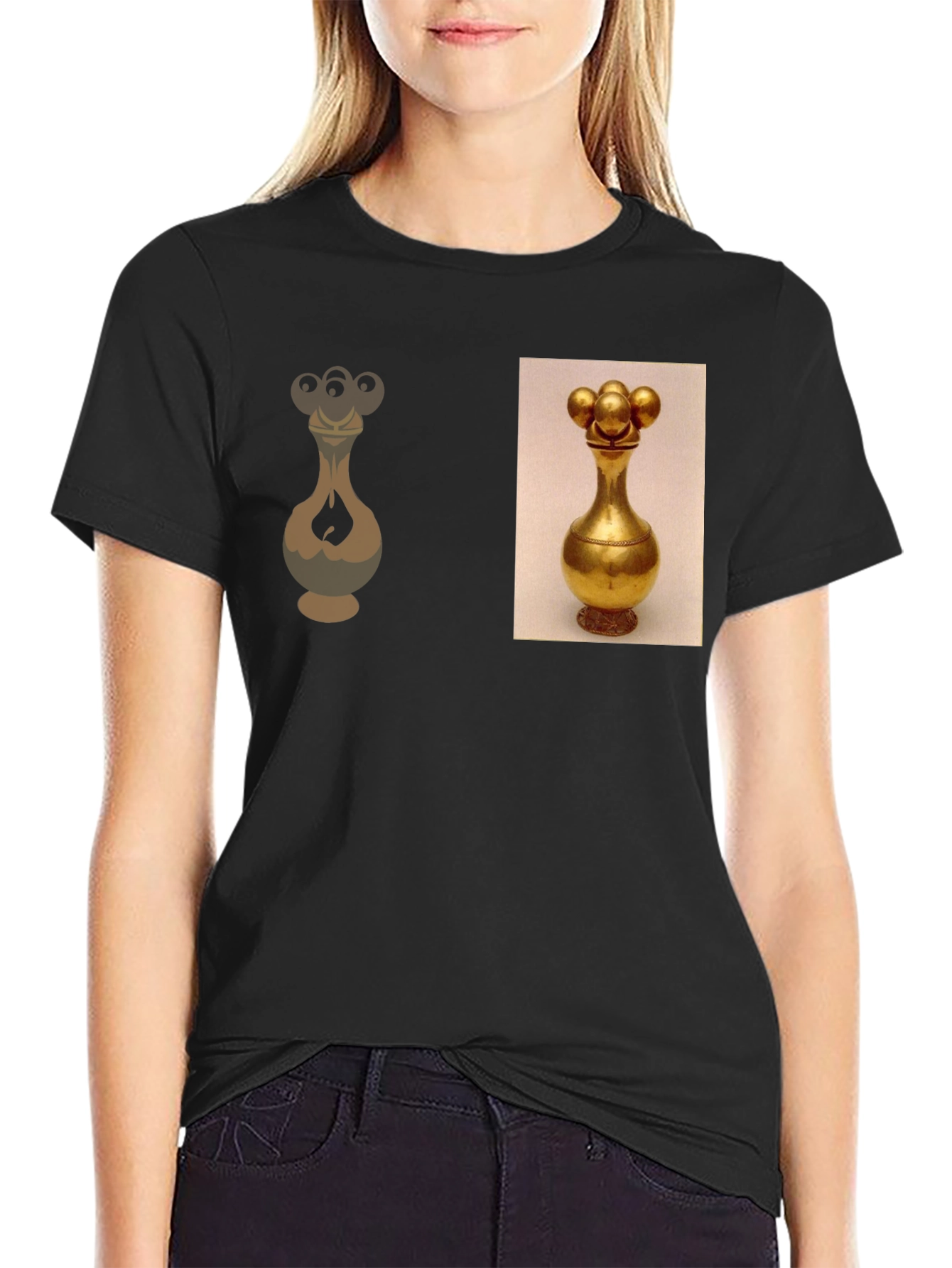 Golden Vase Print Black T-Shirt