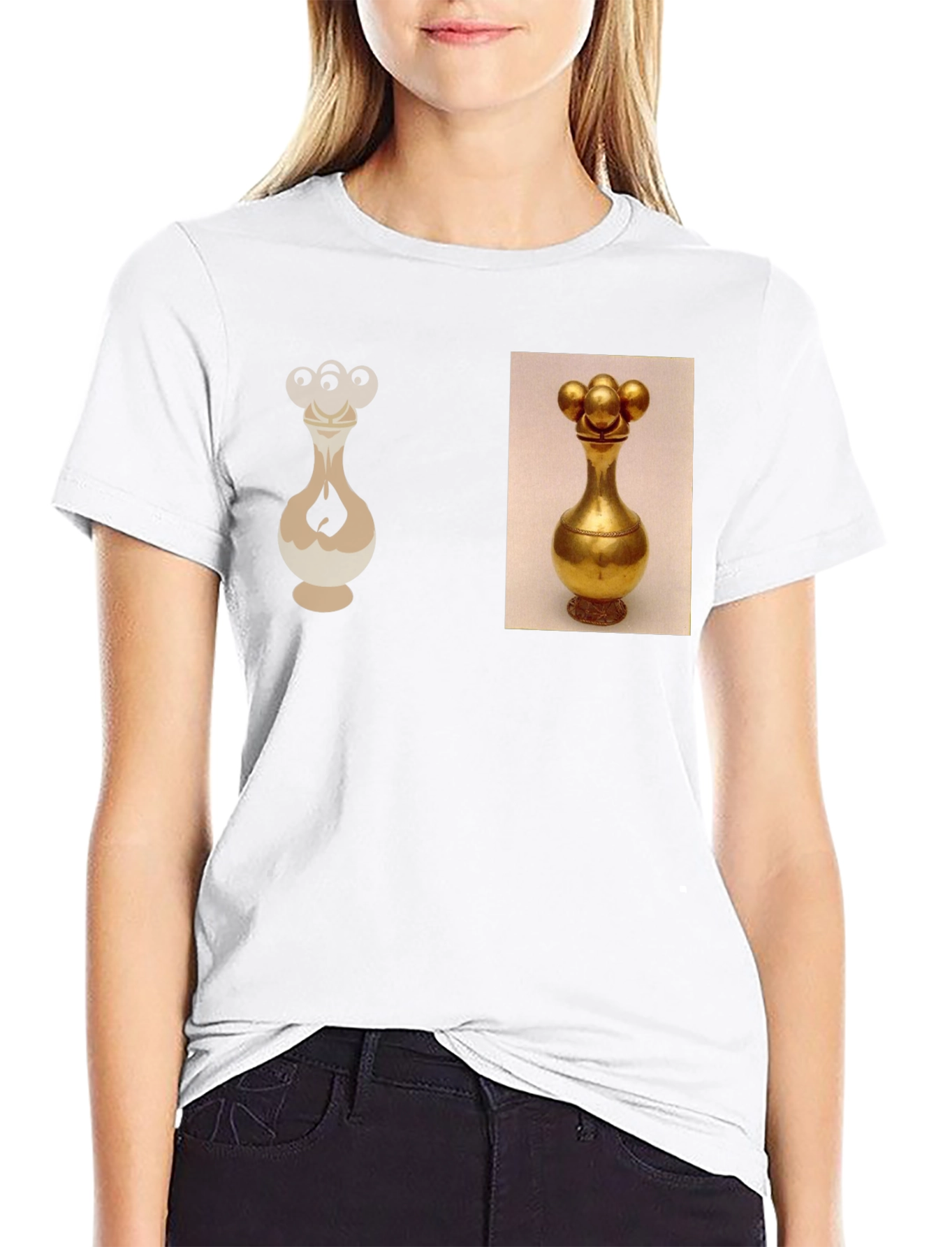 Golden Vase Print Black T-Shirt