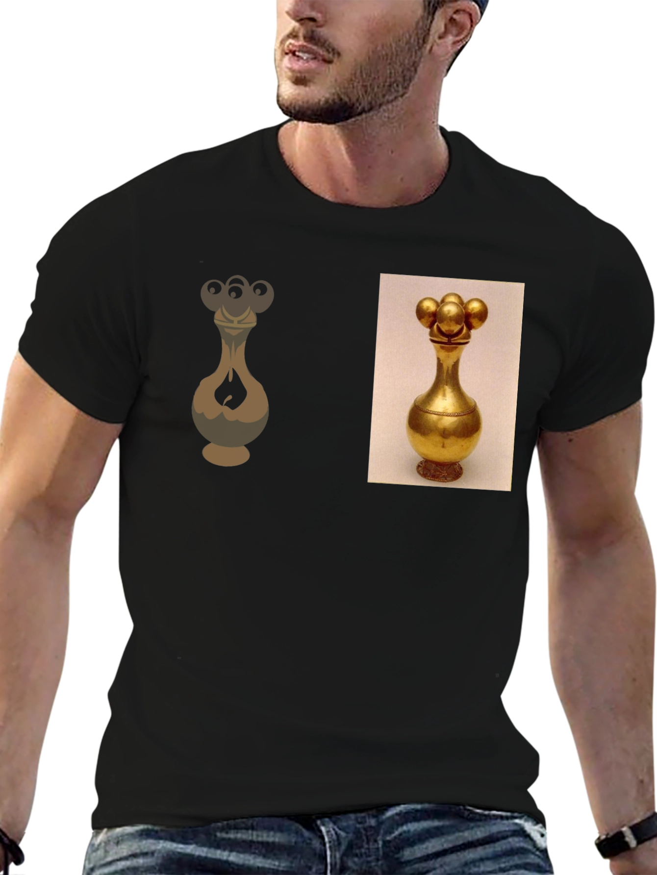 Golden Vase Print Black T-Shirt