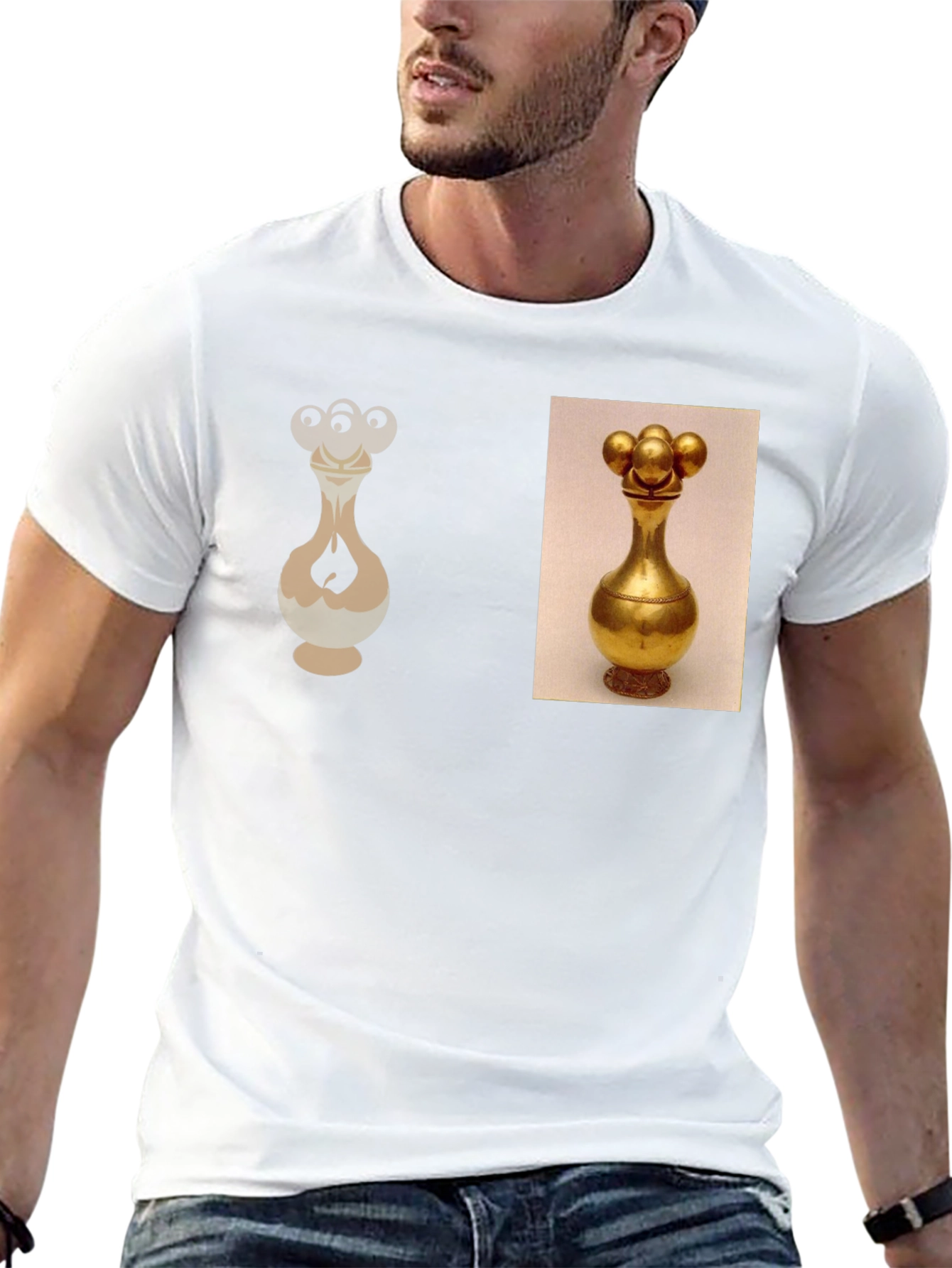 Golden Vase Print Black T-Shirt