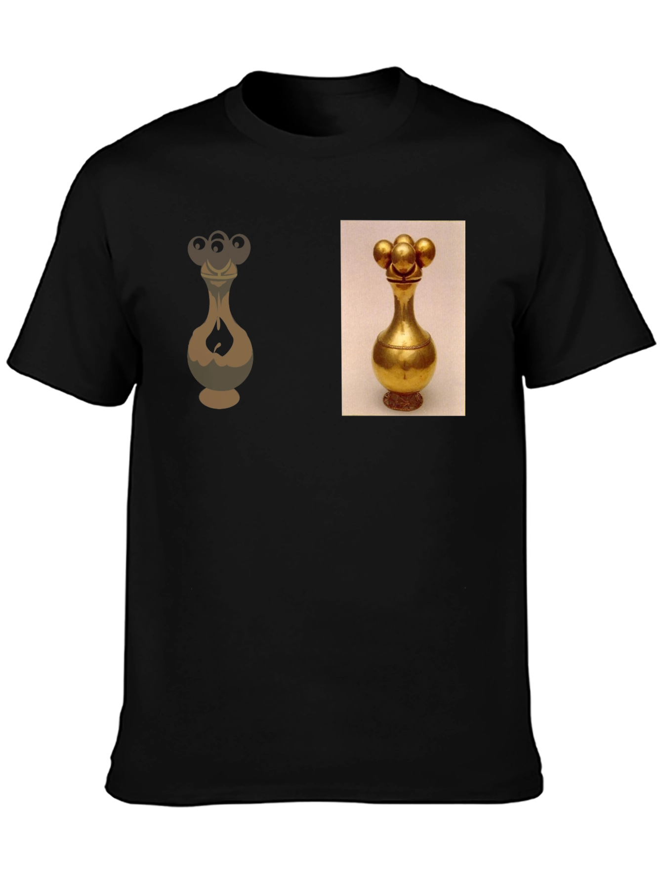 Golden Vase Print Black T-Shirt