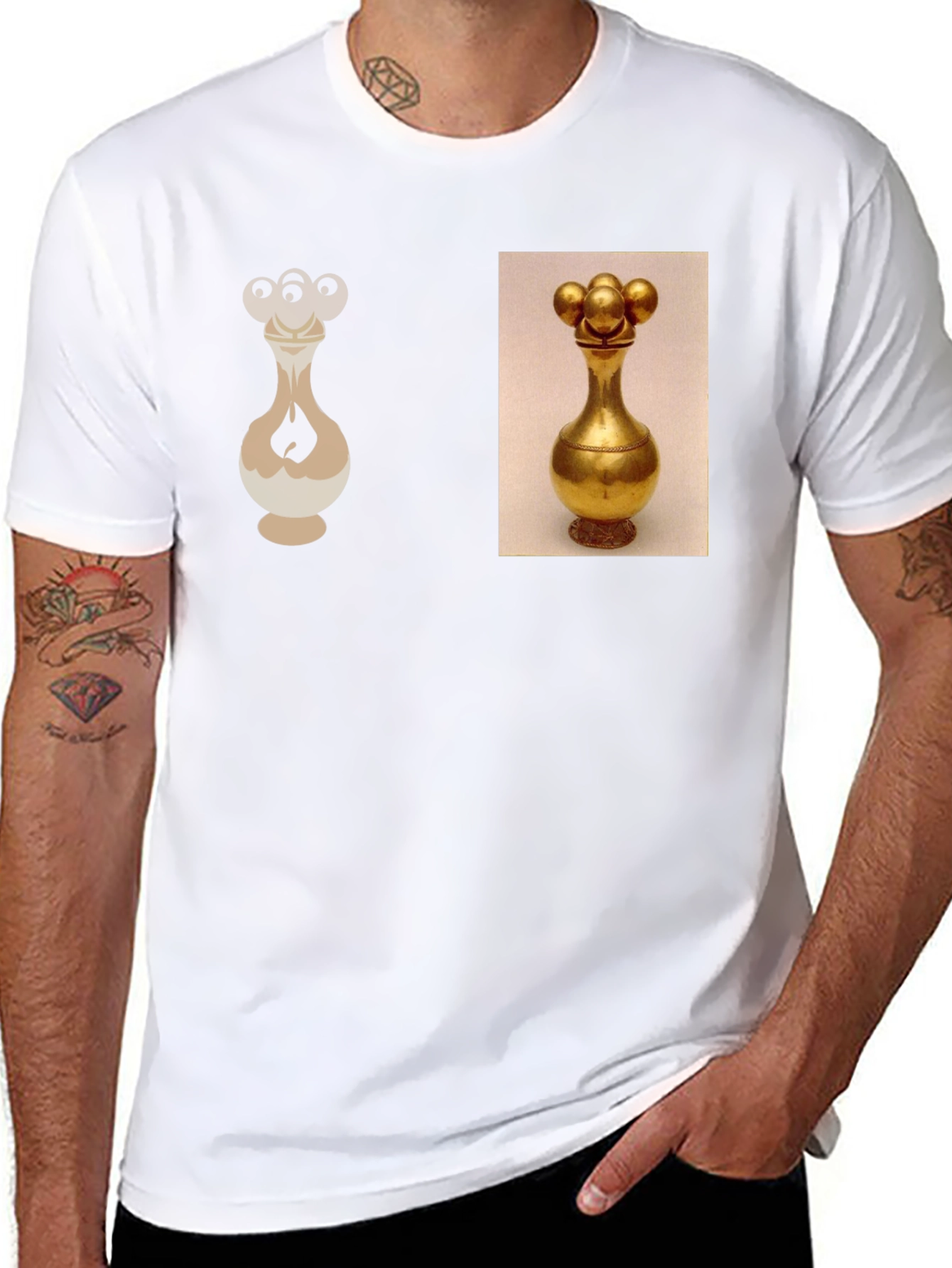 Golden Vase Print Black T-Shirt