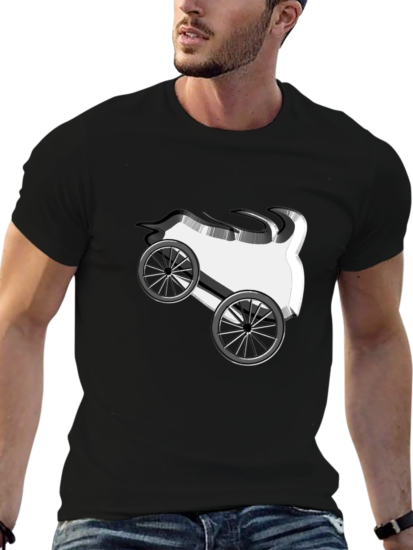 Cartoon Car Graphic Tee - Black Cotton T-Shirt