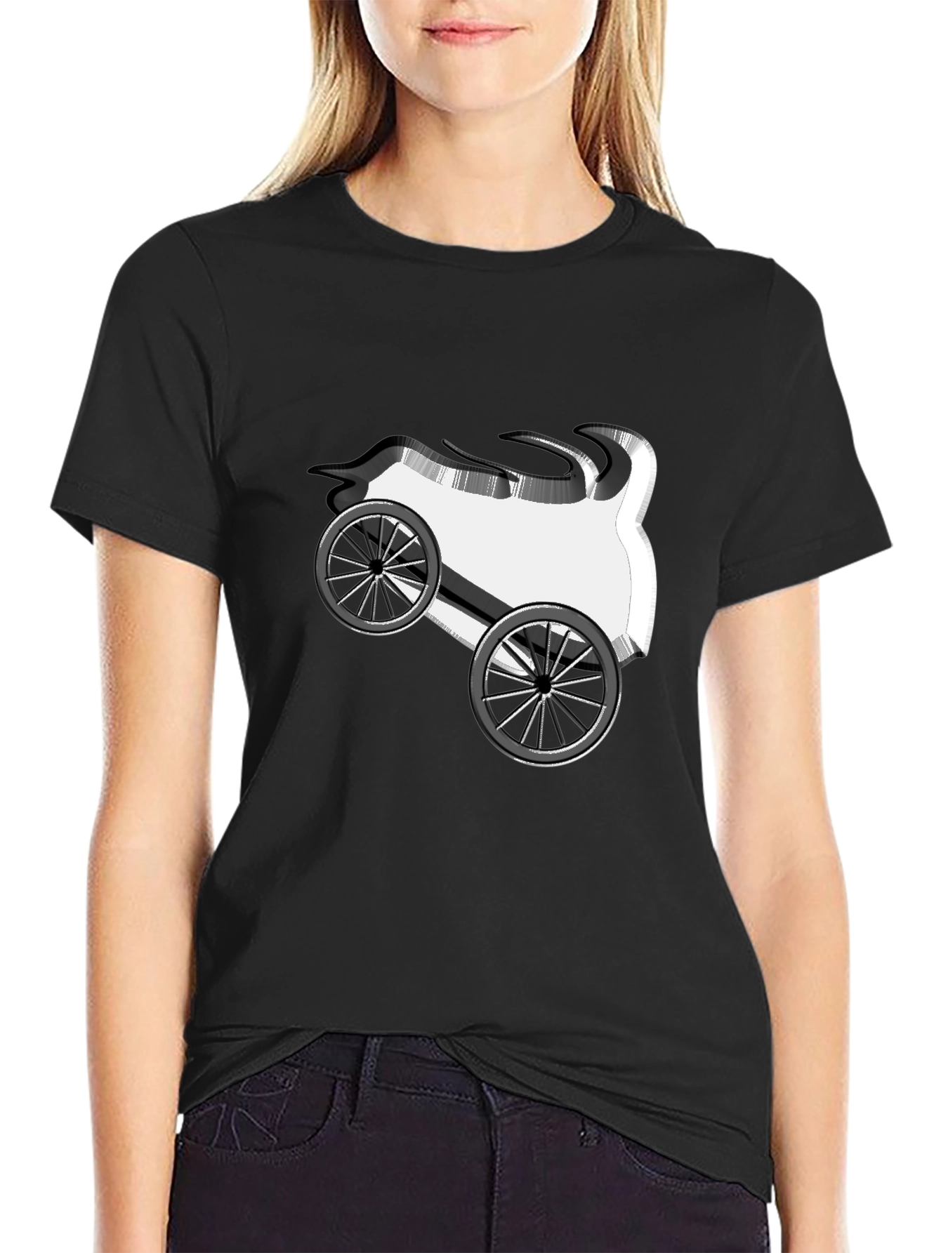 Cartoon Car Graphic Tee - Black Cotton T-Shirt