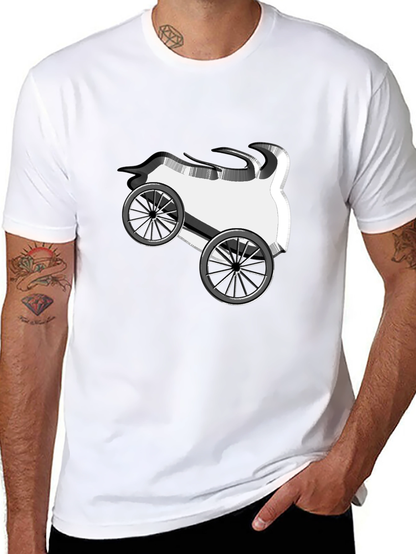 Cartoon Car Graphic Tee - Black Cotton T-Shirt
