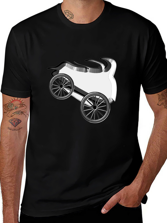 Cartoon Car Graphic Tee - Black Cotton T-Shirt