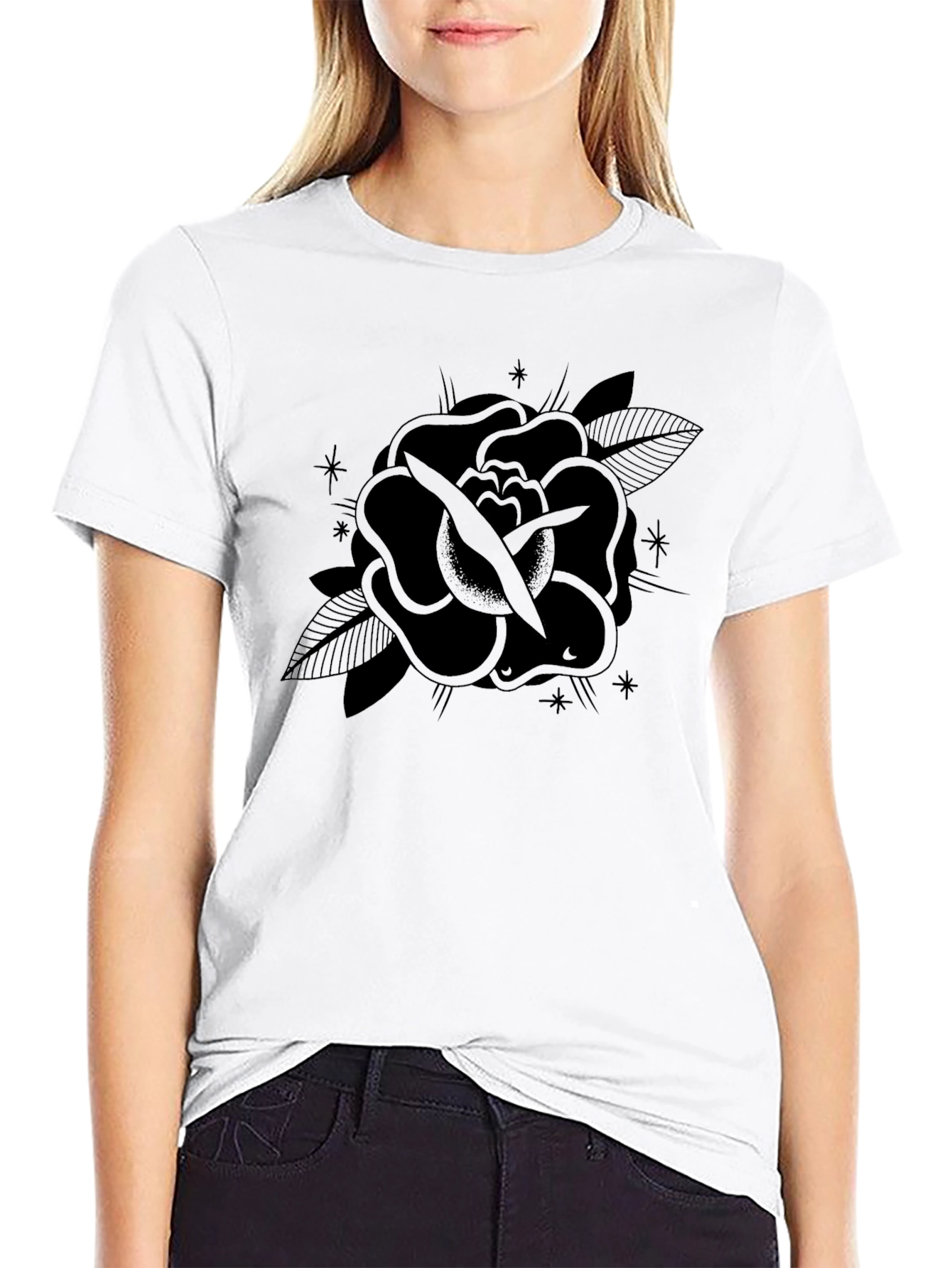 Black Rose Tattoo Graphic Tee - Mens Casual Shirt