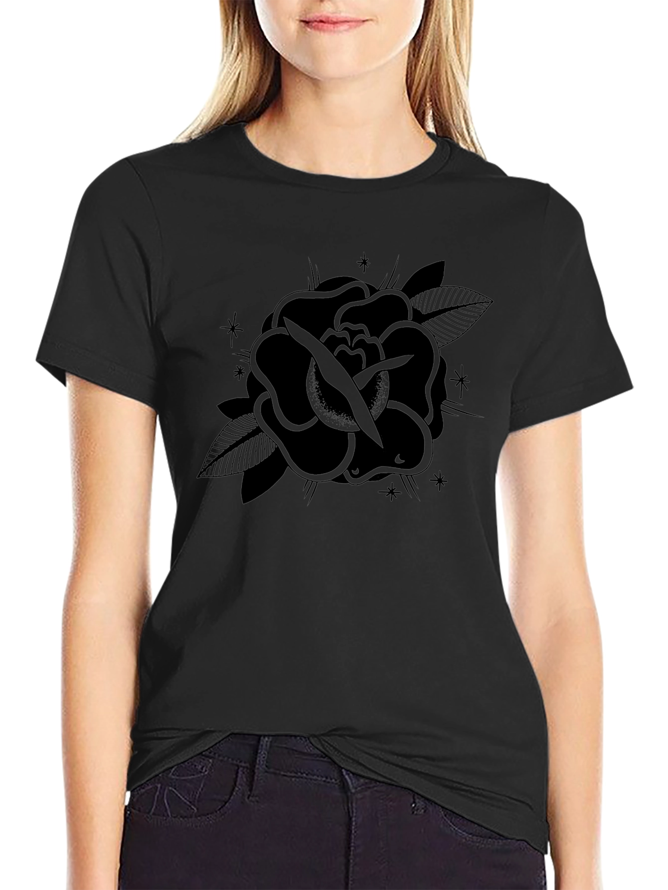 Black Rose Tattoo Graphic Tee - Mens Casual Shirt
