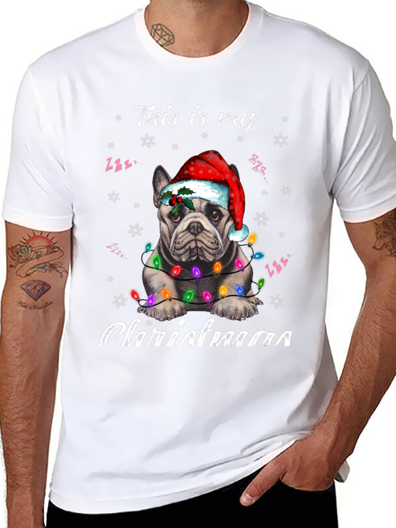 Dog Christmas T-Shirt with Santa Hat and Lights
