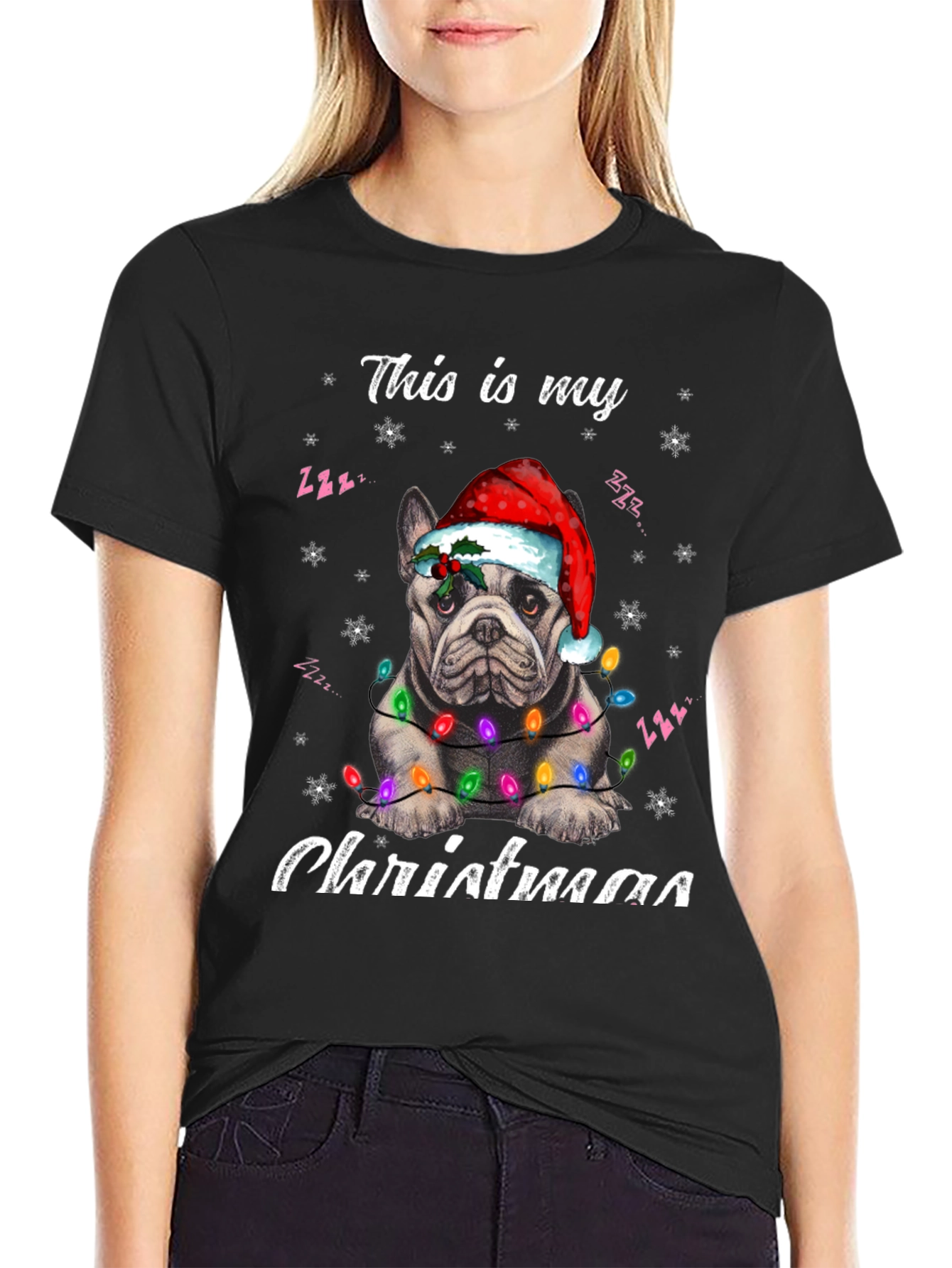 Dog Christmas T-Shirt with Santa Hat and Lights