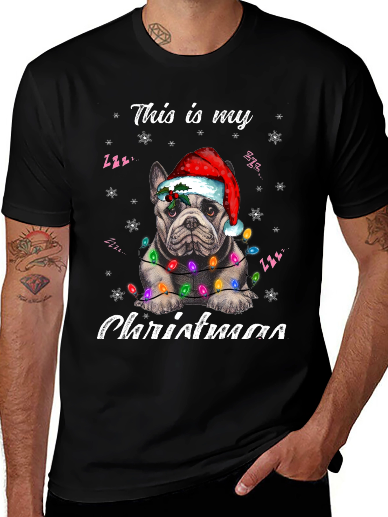 Dog Christmas T-Shirt with Santa Hat and Lights