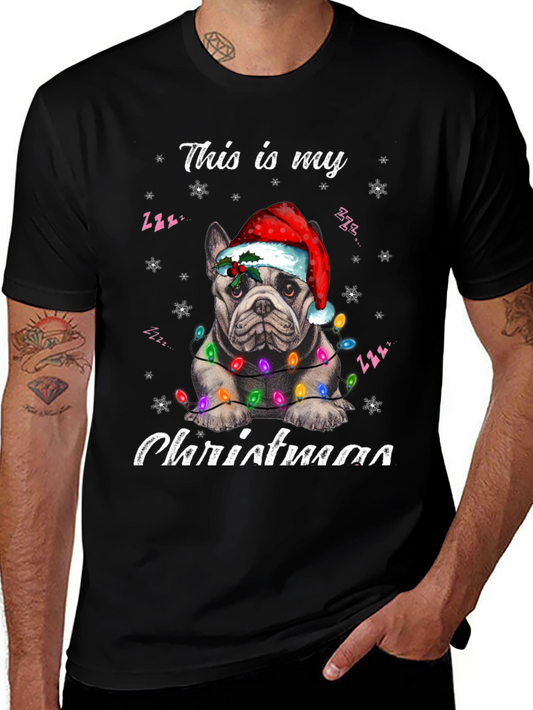 Dog Christmas T-Shirt with Santa Hat and Lights