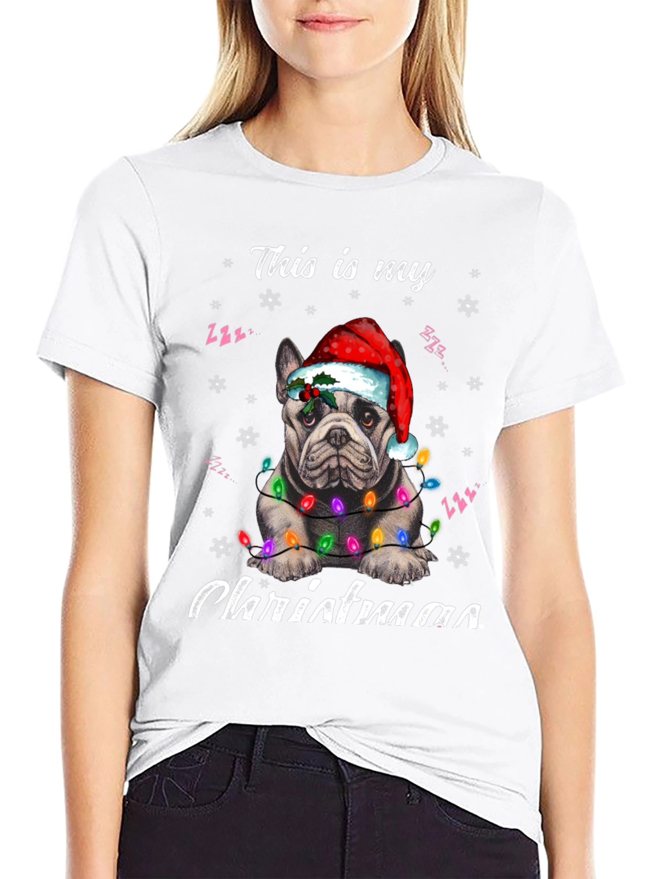 Dog Christmas T-Shirt with Santa Hat and Lights
