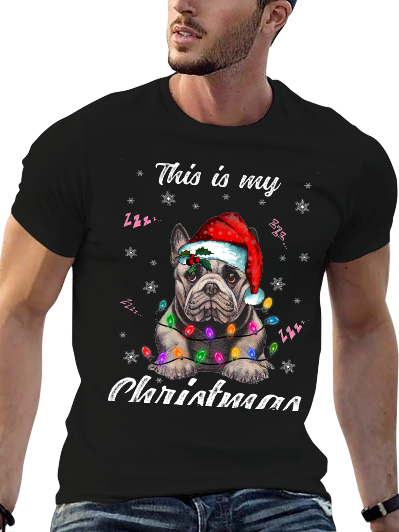 Dog Christmas T-Shirt with Santa Hat and Lights