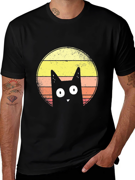 Retro Cat Graphic T-Shirt - Mens Black Tee