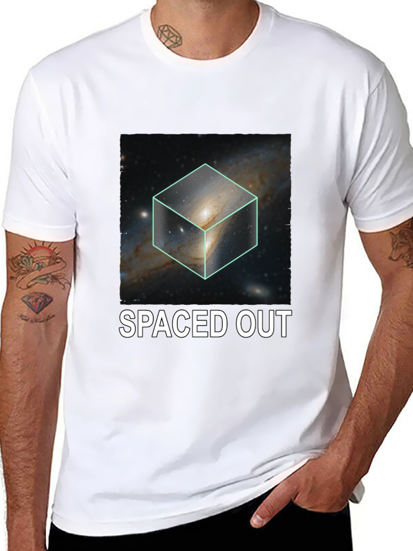 Spaced Out Galaxy Cube Graphic T-Shirt