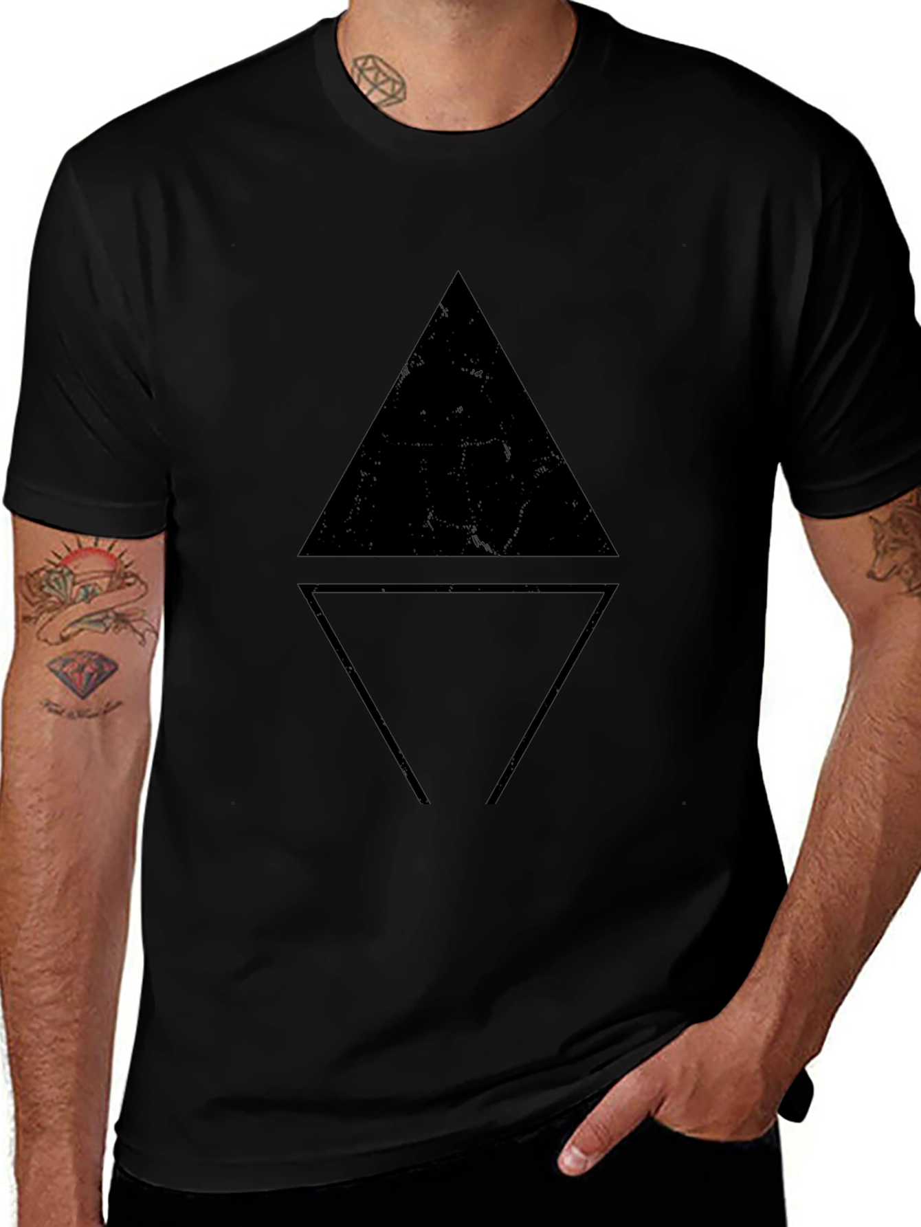 Geometric Triangle Graphic Black T-Shirt