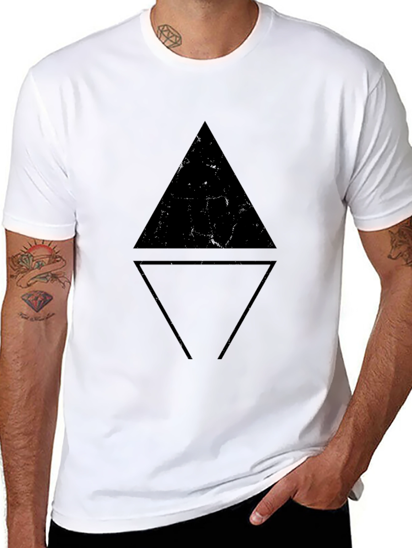Geometric Triangle Graphic Black T-Shirt