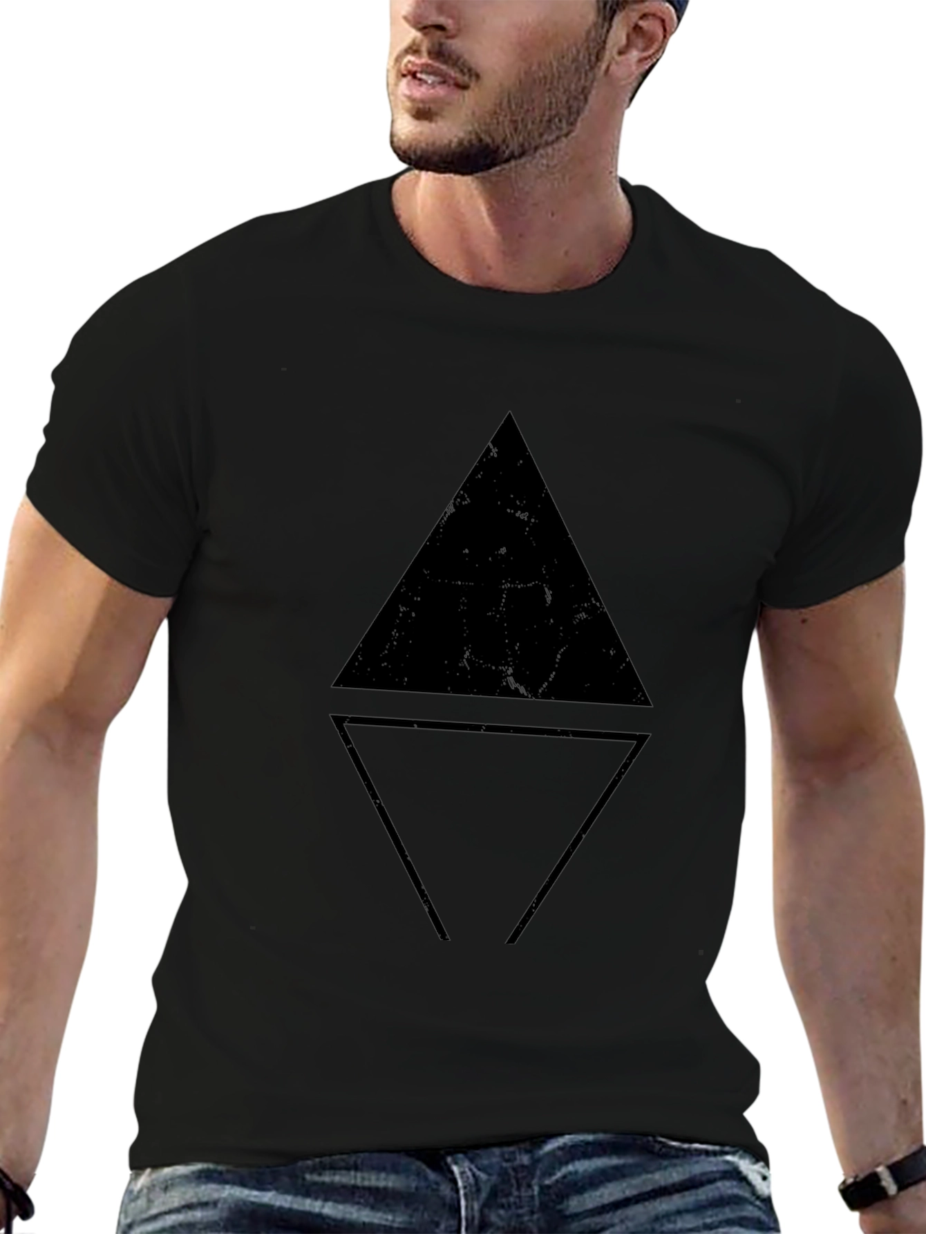 Geometric Triangle Graphic Black T-Shirt