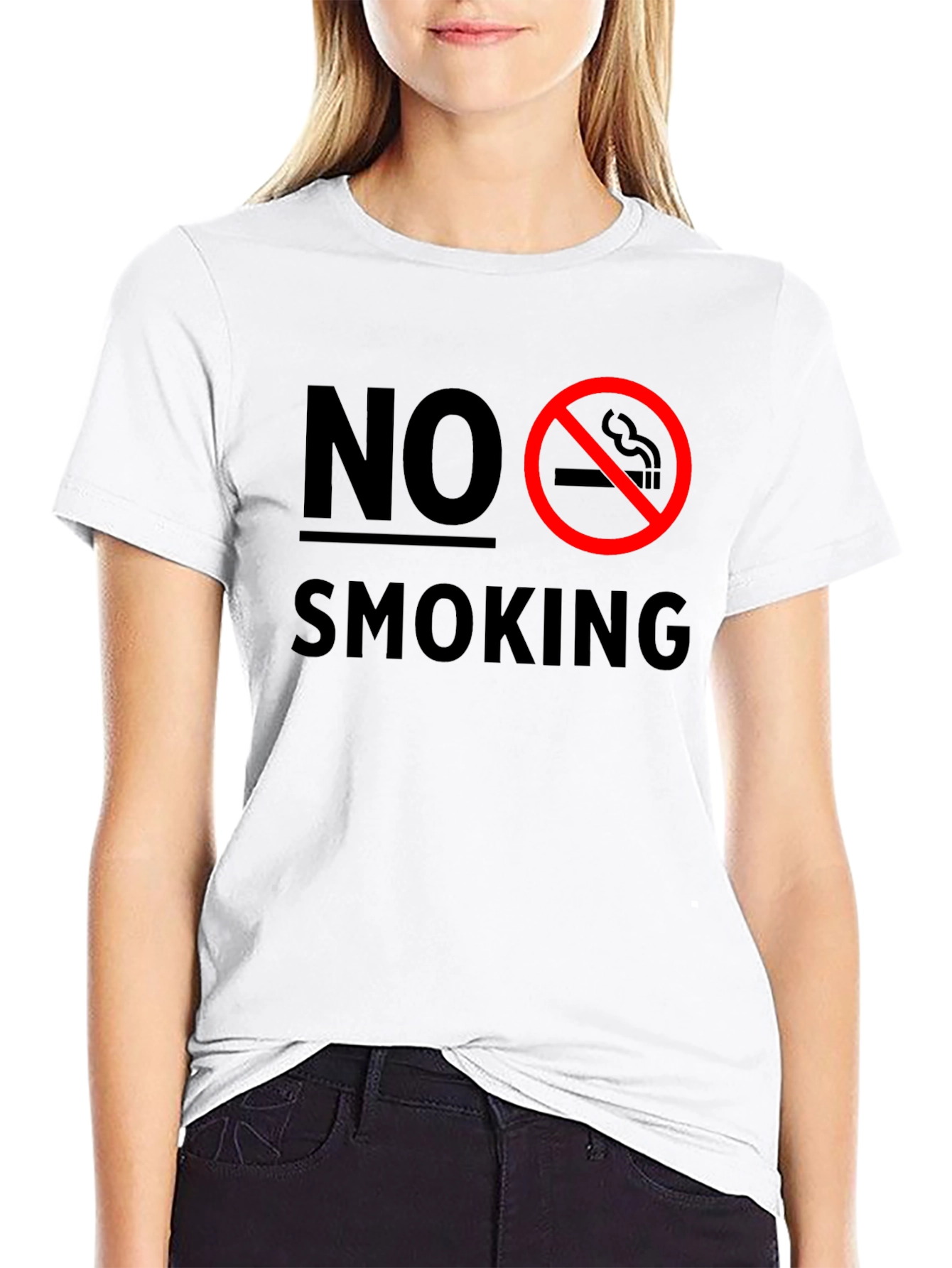 No Smoking Graphic T-Shirt - Black Crew Neck Tee