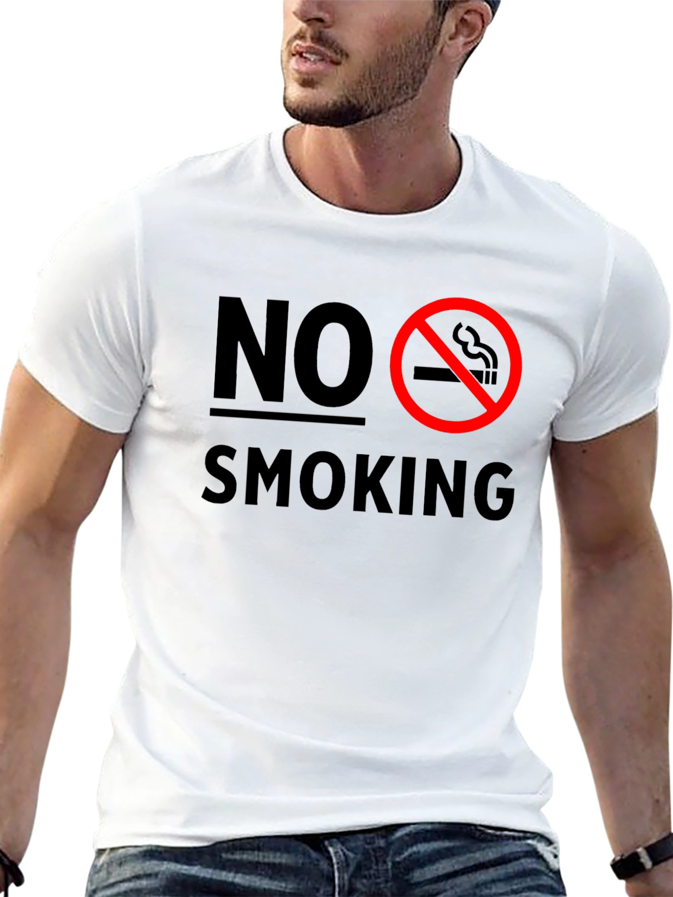 No Smoking Graphic T-Shirt - Black Crew Neck Tee