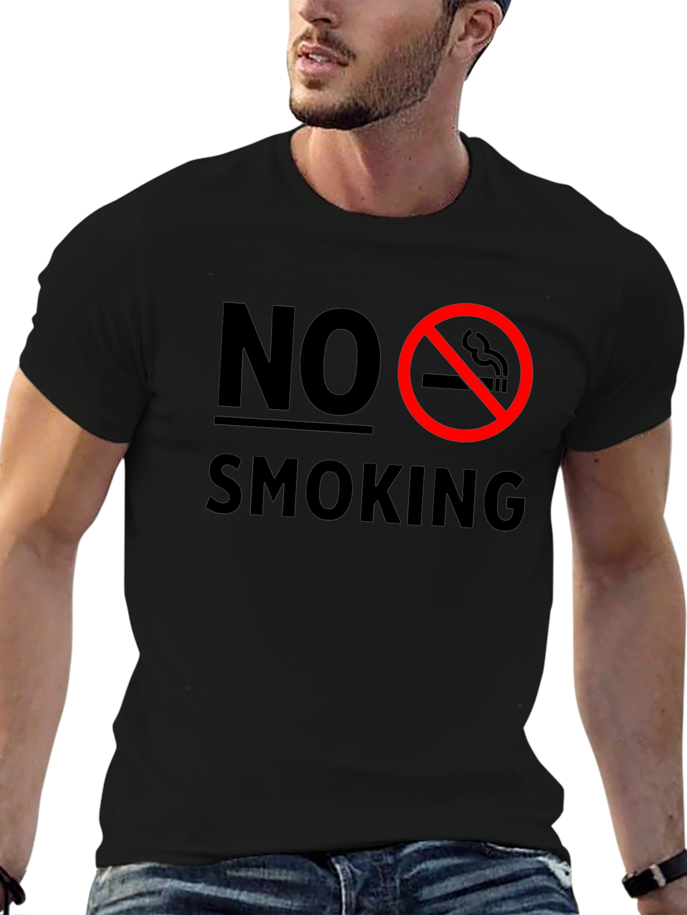 No Smoking Graphic T-Shirt - Black Crew Neck Tee