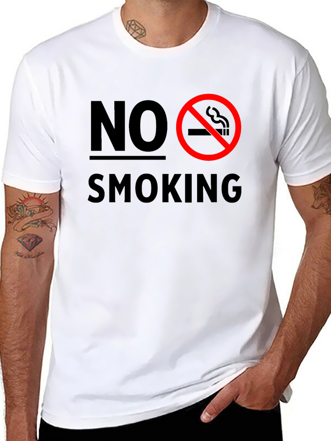 No Smoking Graphic T-Shirt - Black Crew Neck Tee