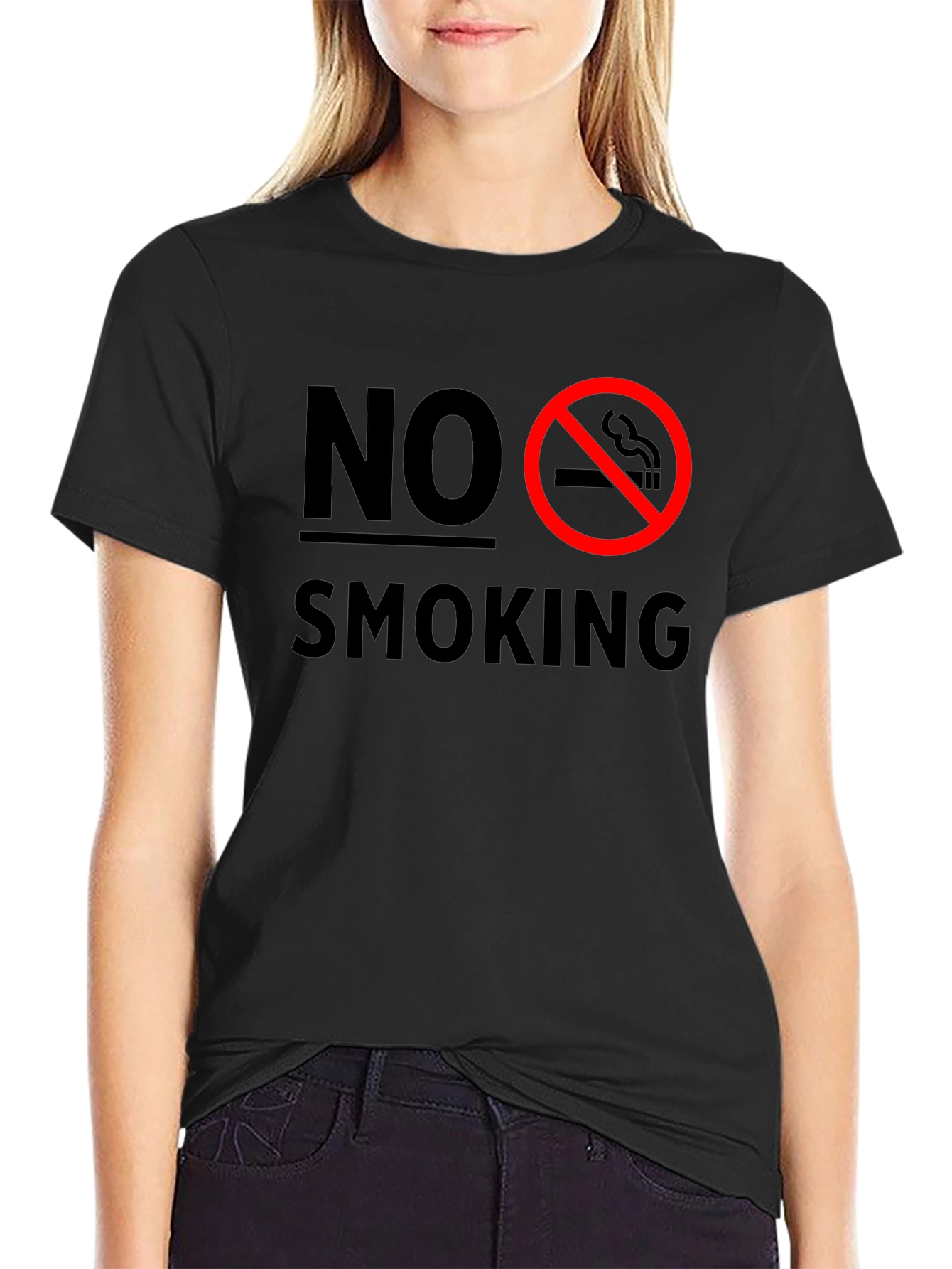 No Smoking Graphic T-Shirt - Black Crew Neck Tee