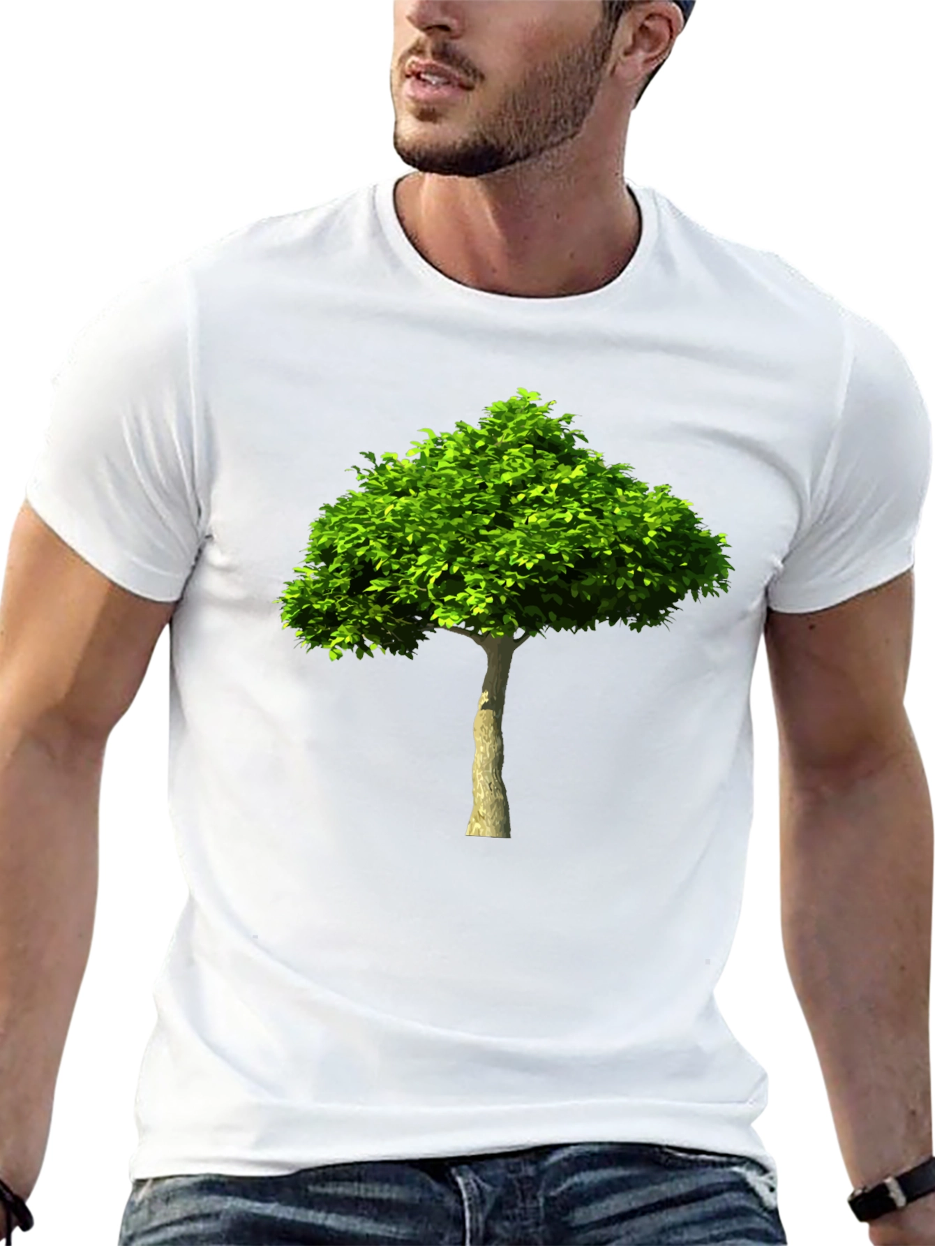 Green Tree Graphic Print Black T-Shirt