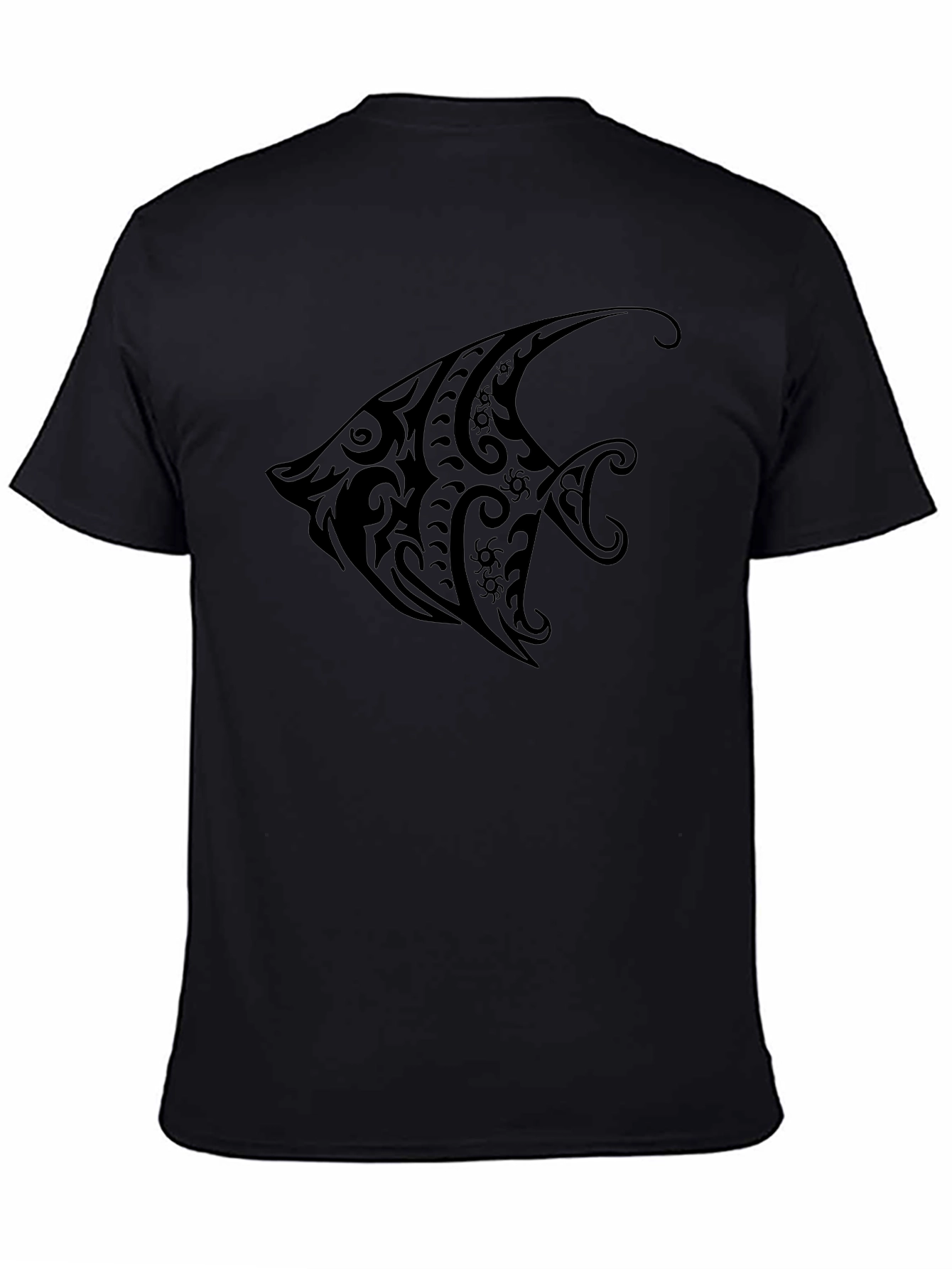 Tribal Fish Graphic Black T-Shirt - Casual Style