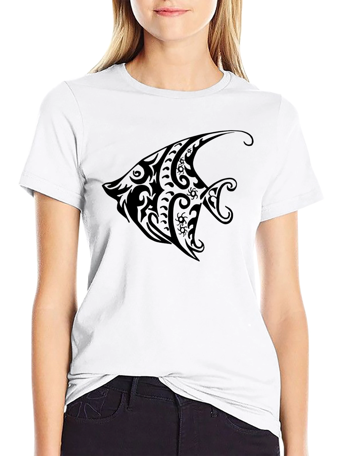 Tribal Fish Graphic Black T-Shirt - Casual Style