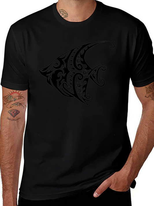 Tribal Fish Graphic Black T-Shirt - Casual Style