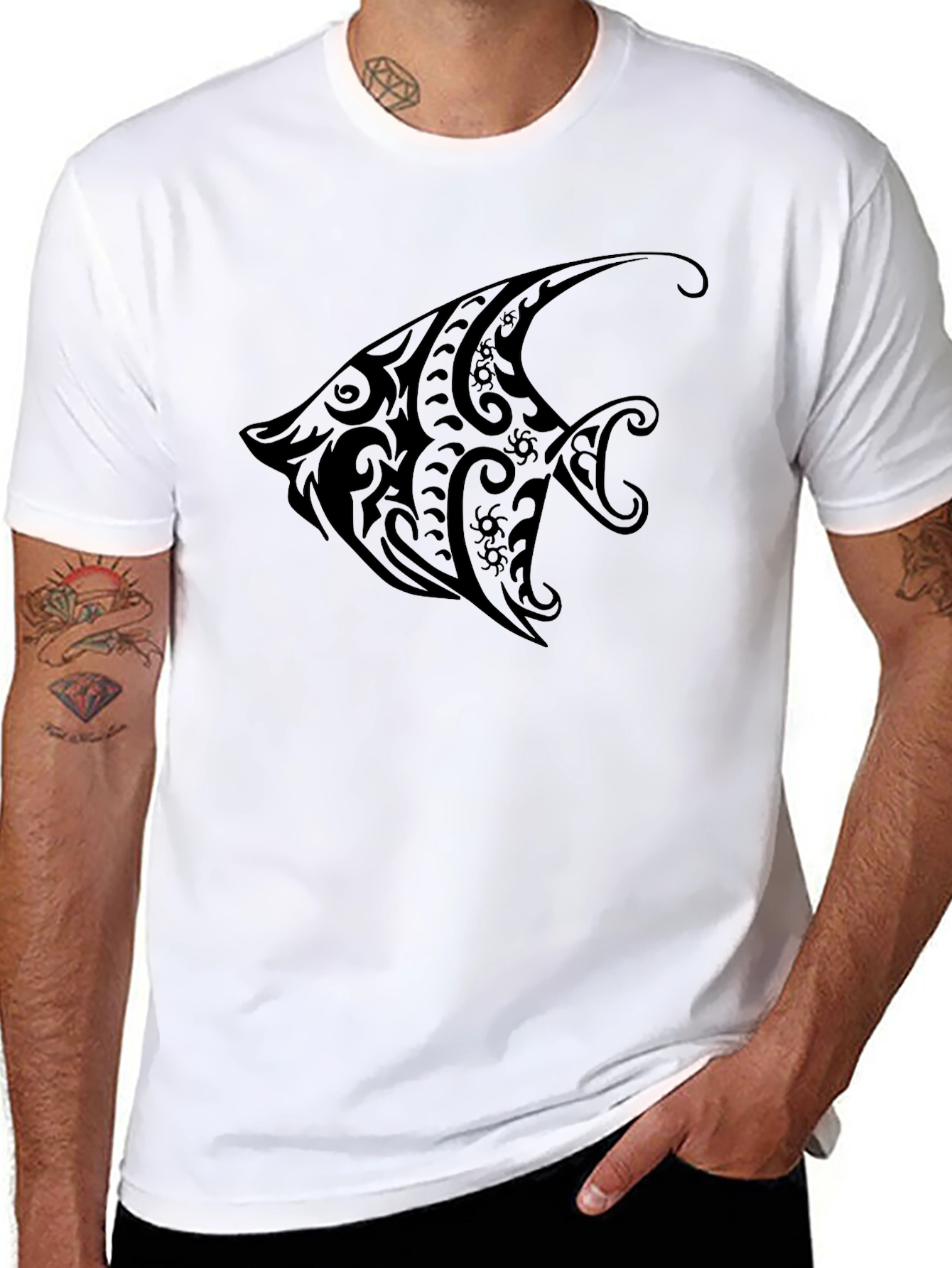 Tribal Fish Graphic Black T-Shirt - Casual Style