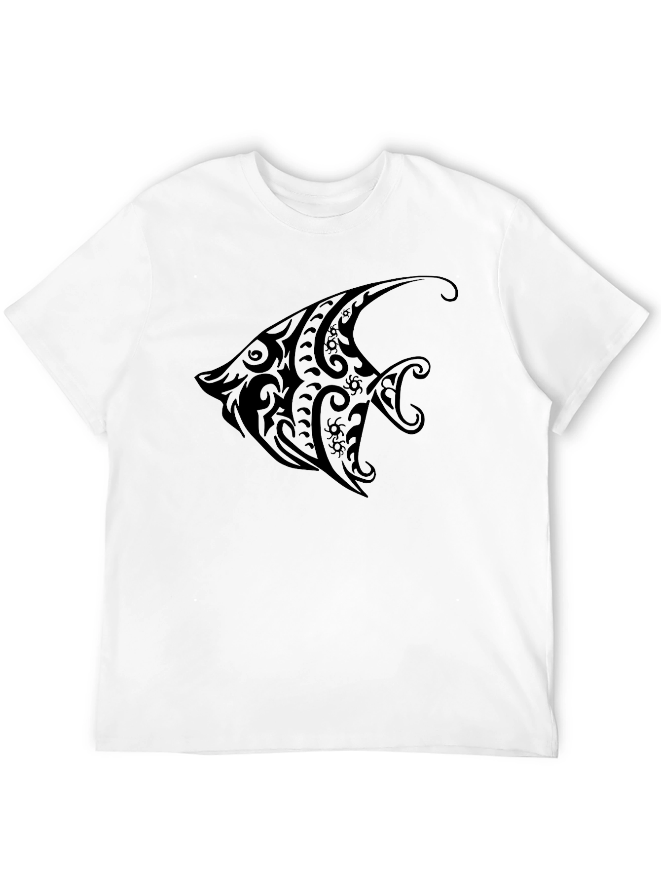 Tribal Fish Graphic Black T-Shirt - Casual Style