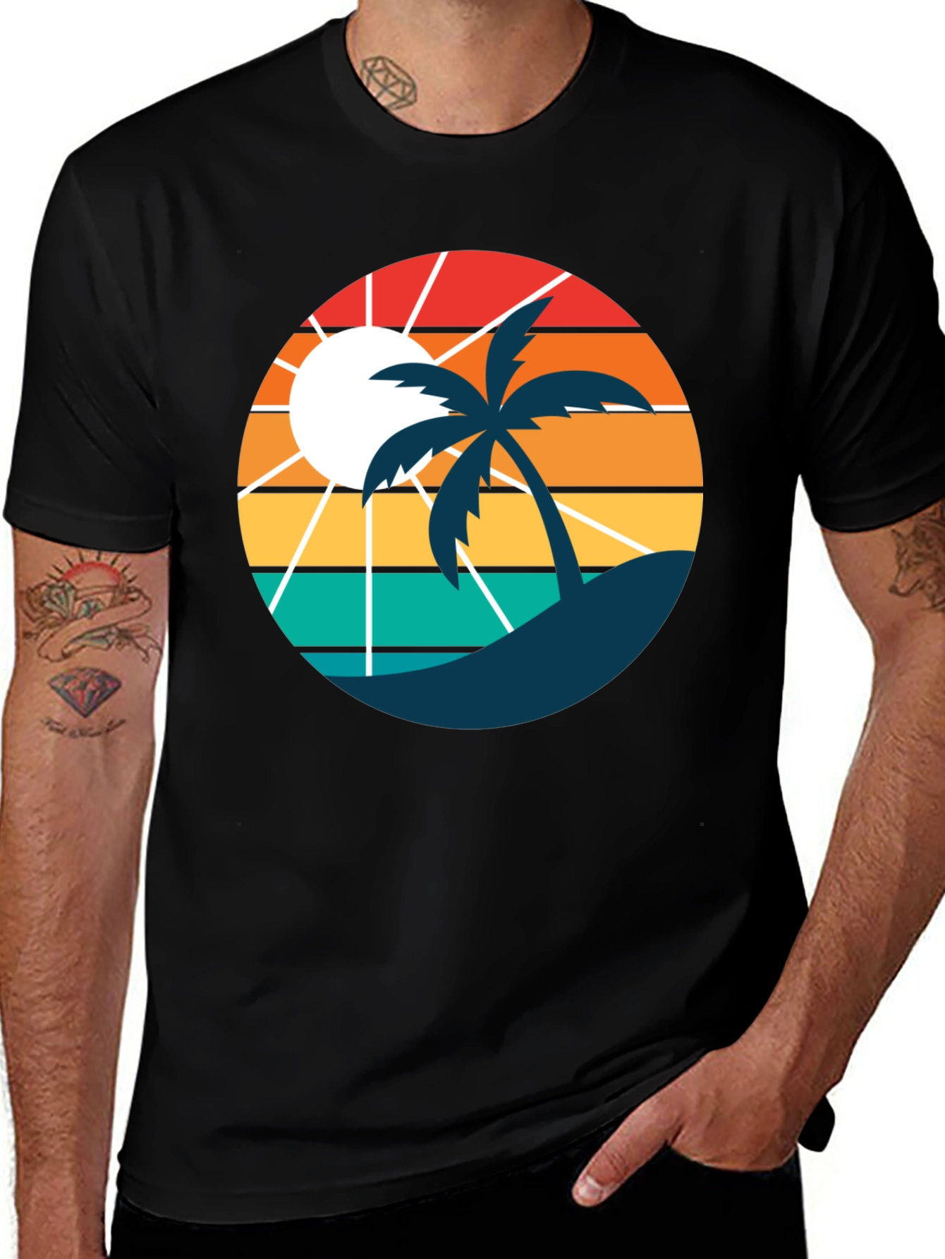 Retro Sunset Beach Palm Tree T-Shirt