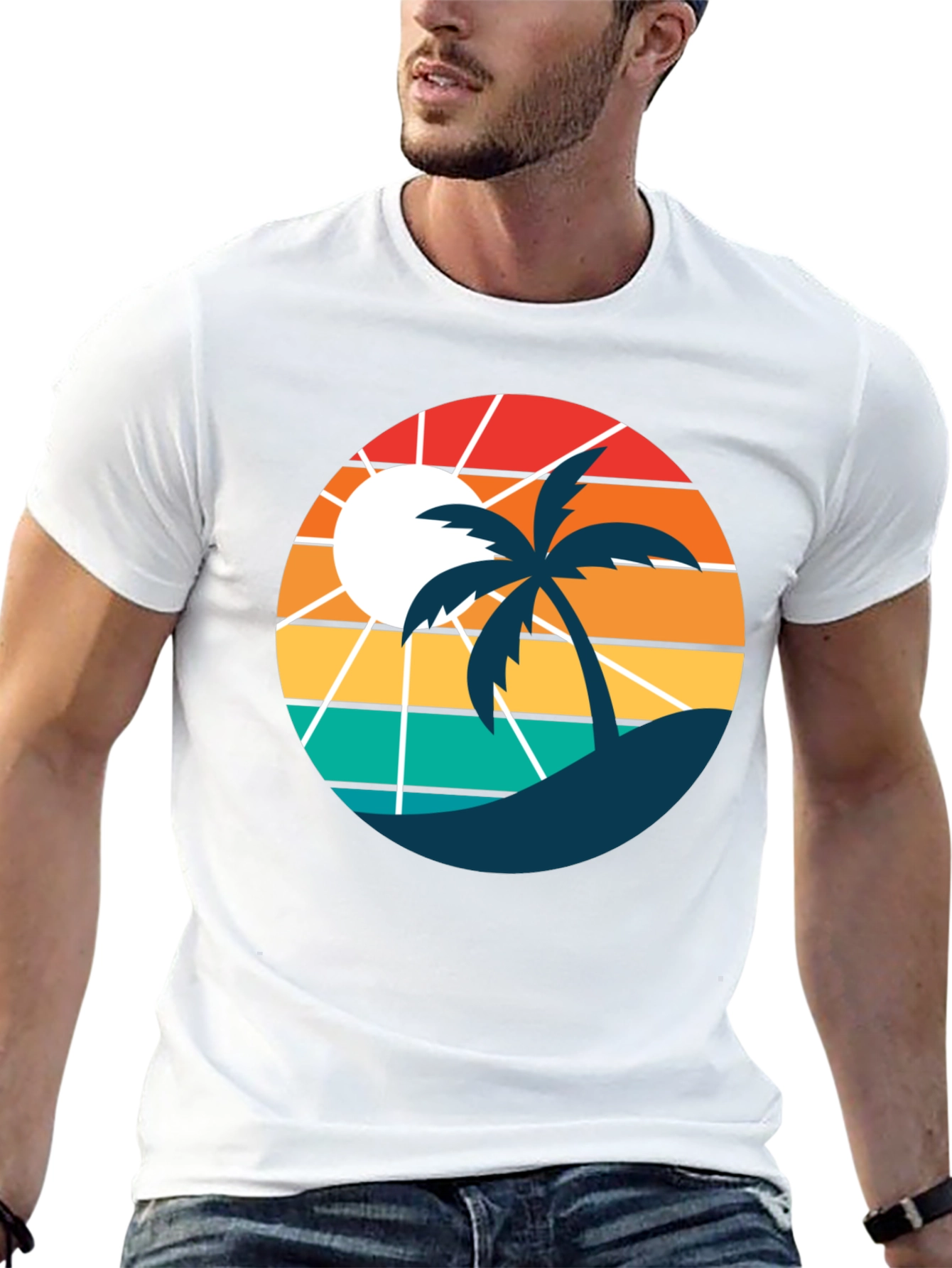 Retro Sunset Beach Palm Tree T-Shirt