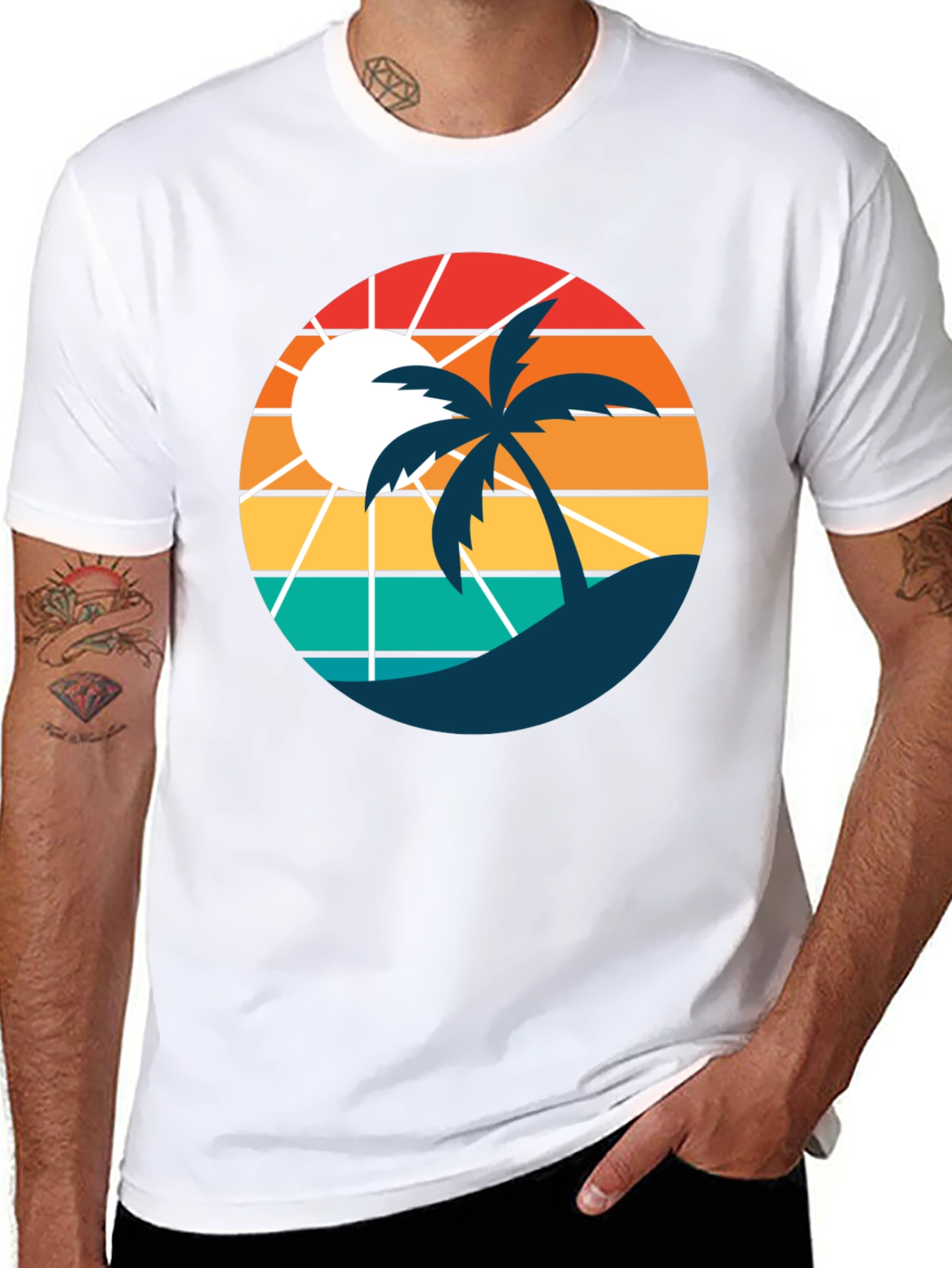 Retro Sunset Beach Palm Tree T-Shirt