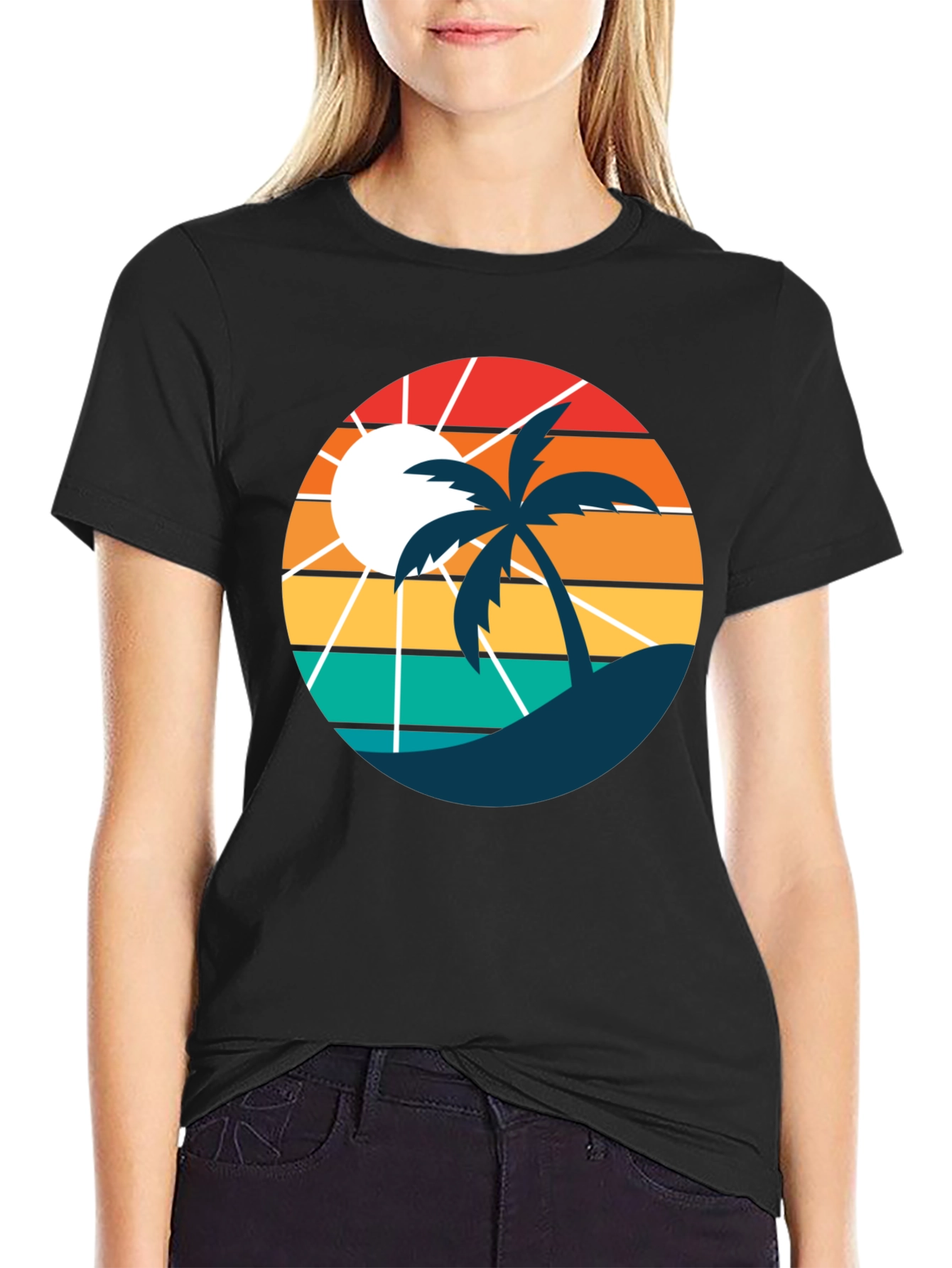 Retro Sunset Beach Palm Tree T-Shirt