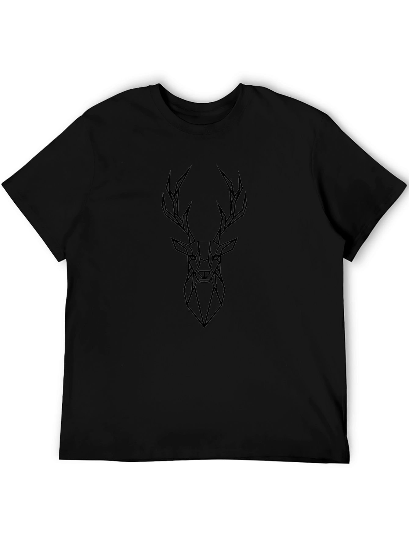 Geometric Deer Graphic Tee - Sleek Black T-Shirt