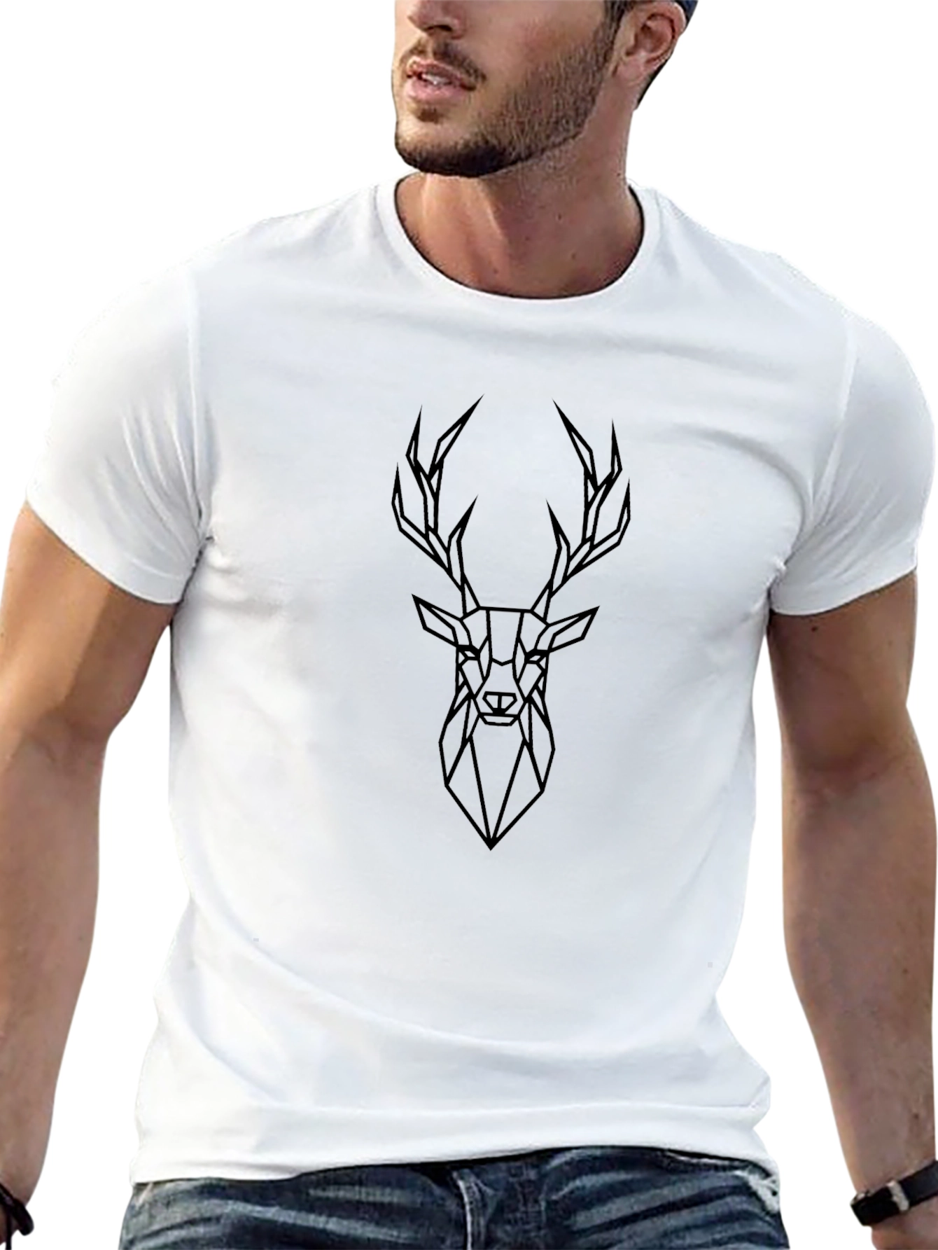 Geometric Deer Graphic Tee - Sleek Black T-Shirt
