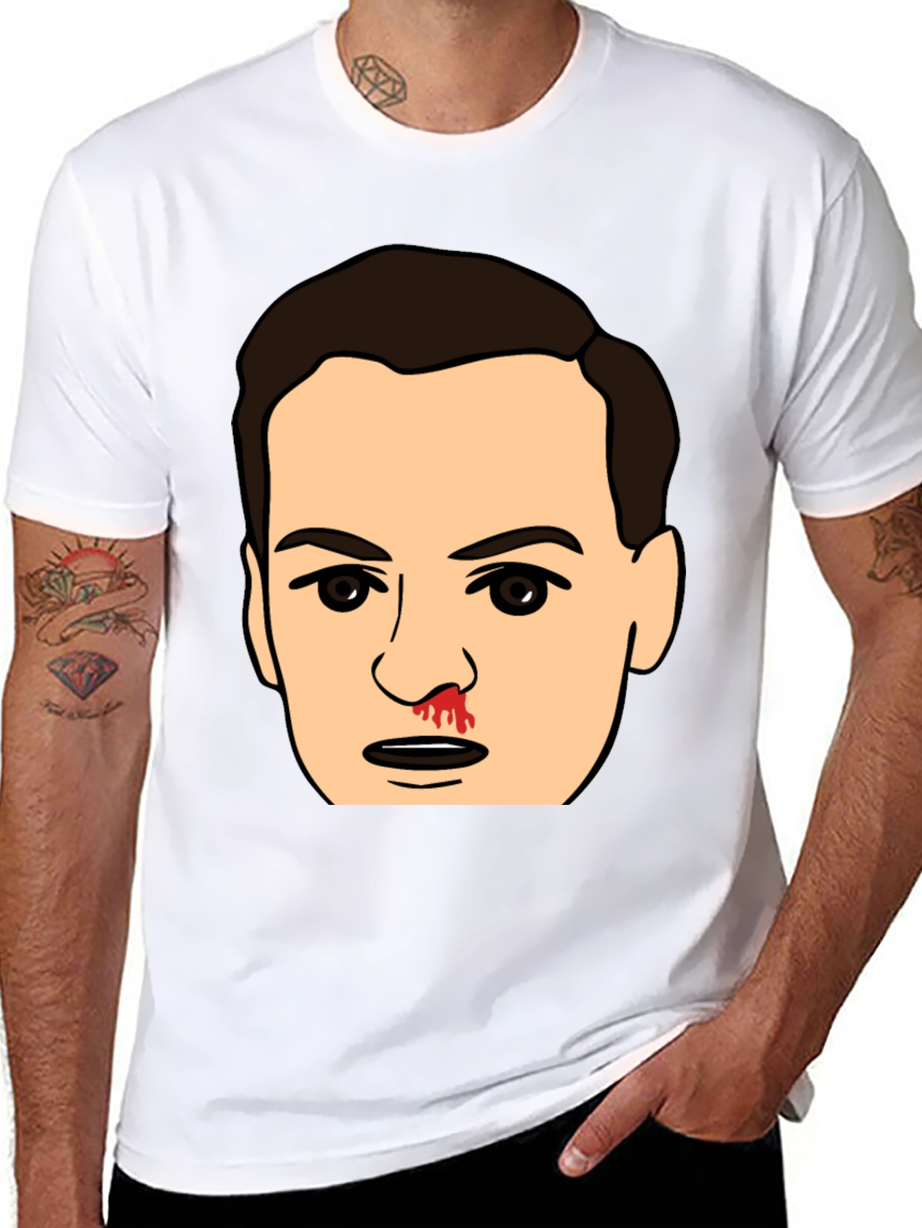 Bloody Nose Cartoon Face Black T-Shirt