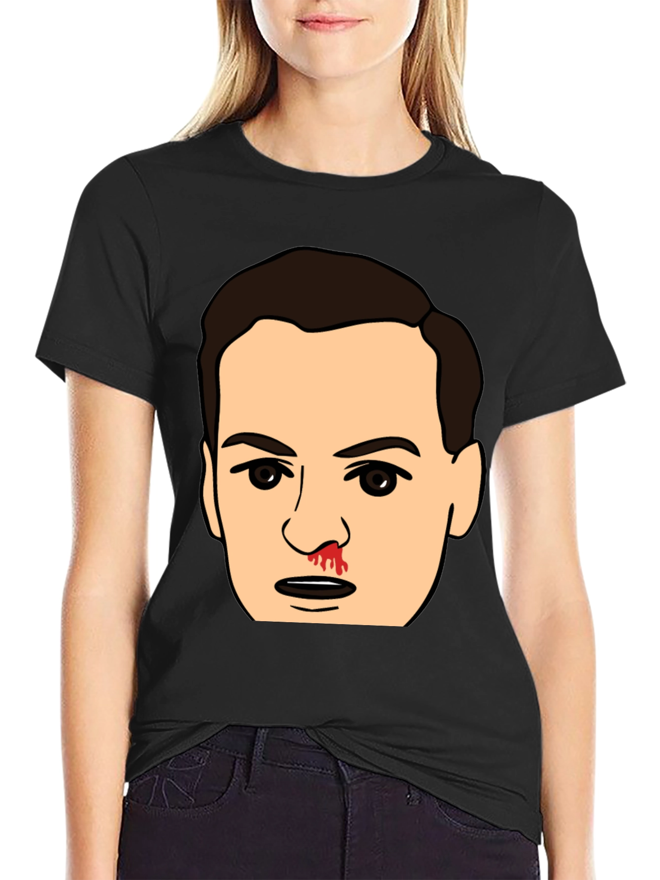Bloody Nose Cartoon Face Black T-Shirt