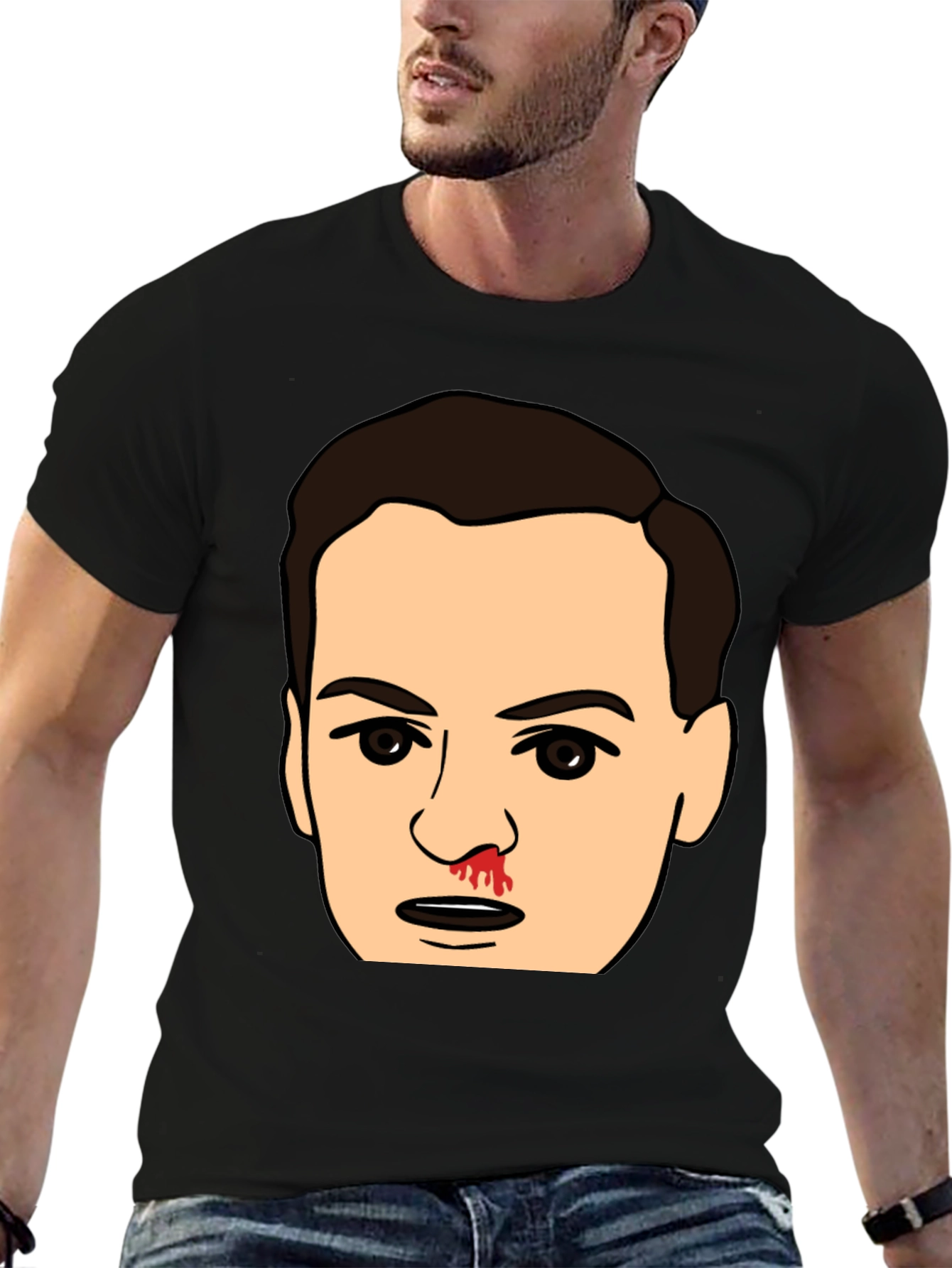 Bloody Nose Cartoon Face Black T-Shirt