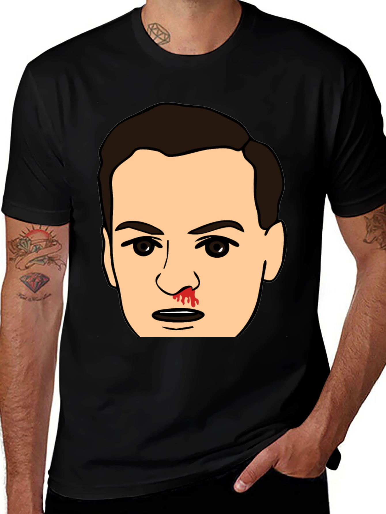 Bloody Nose Cartoon Face Black T-Shirt