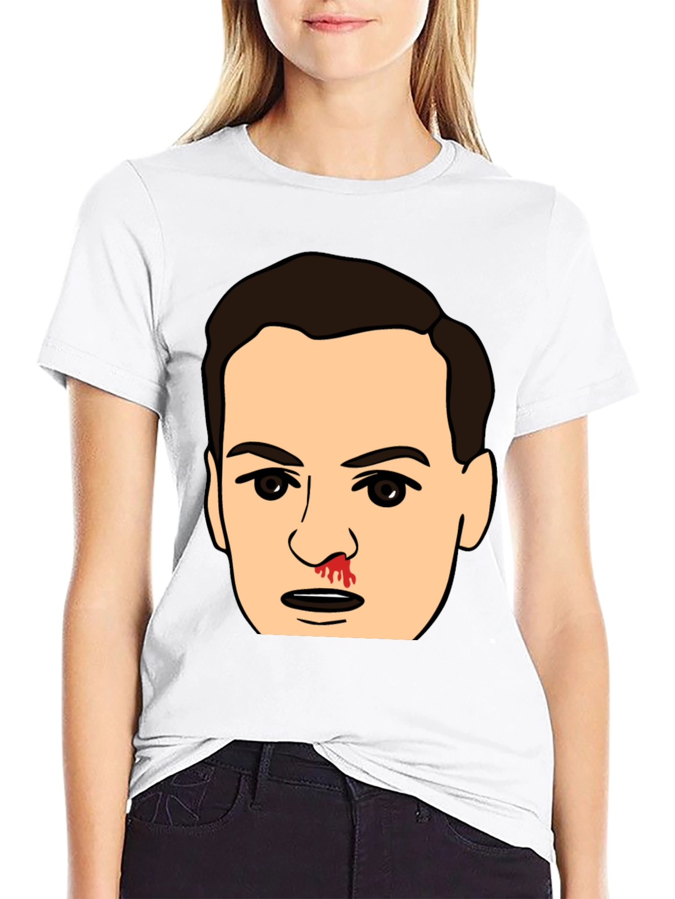 Bloody Nose Cartoon Face Black T-Shirt