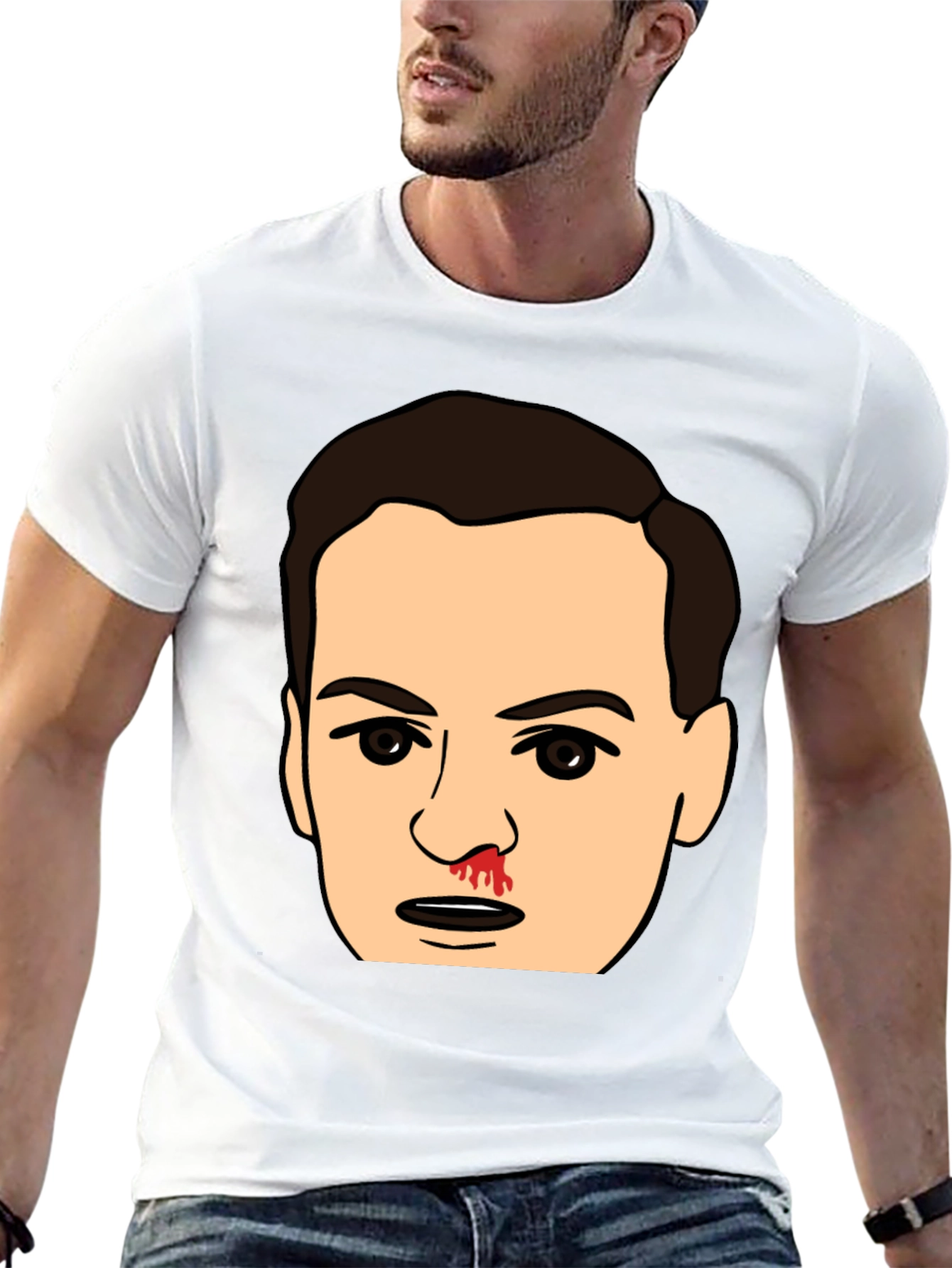 Bloody Nose Cartoon Face Black T-Shirt