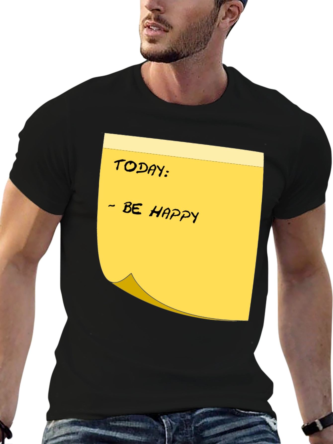 Be Happy Sticky Note Graphic Tee - Black