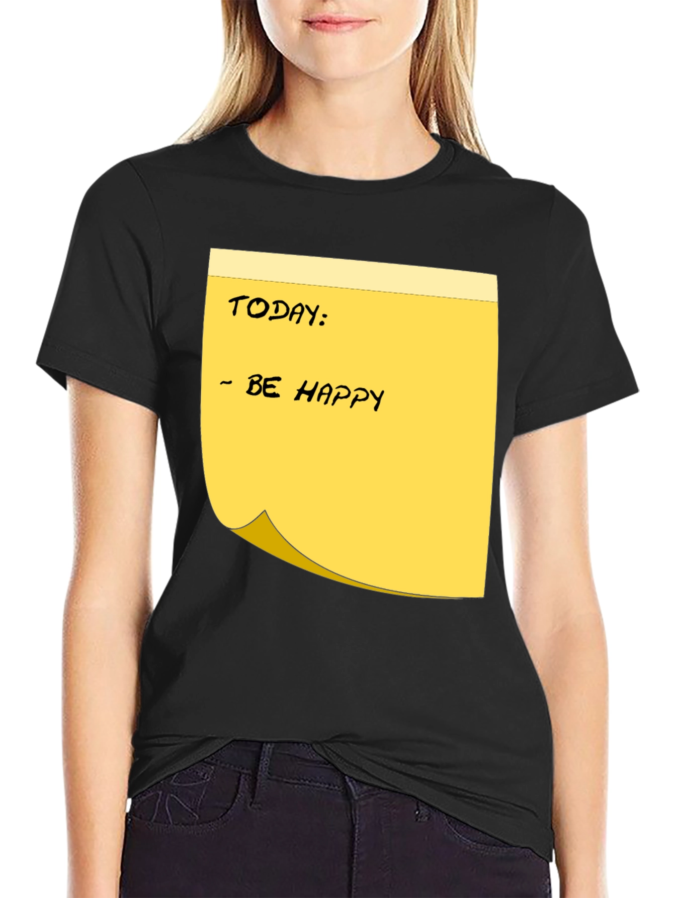 Be Happy Sticky Note Graphic Tee - Black