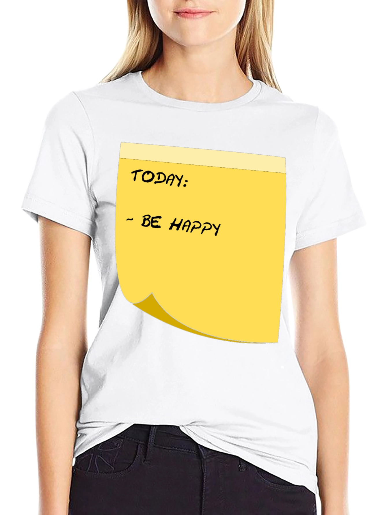 Be Happy Sticky Note Graphic Tee - Black